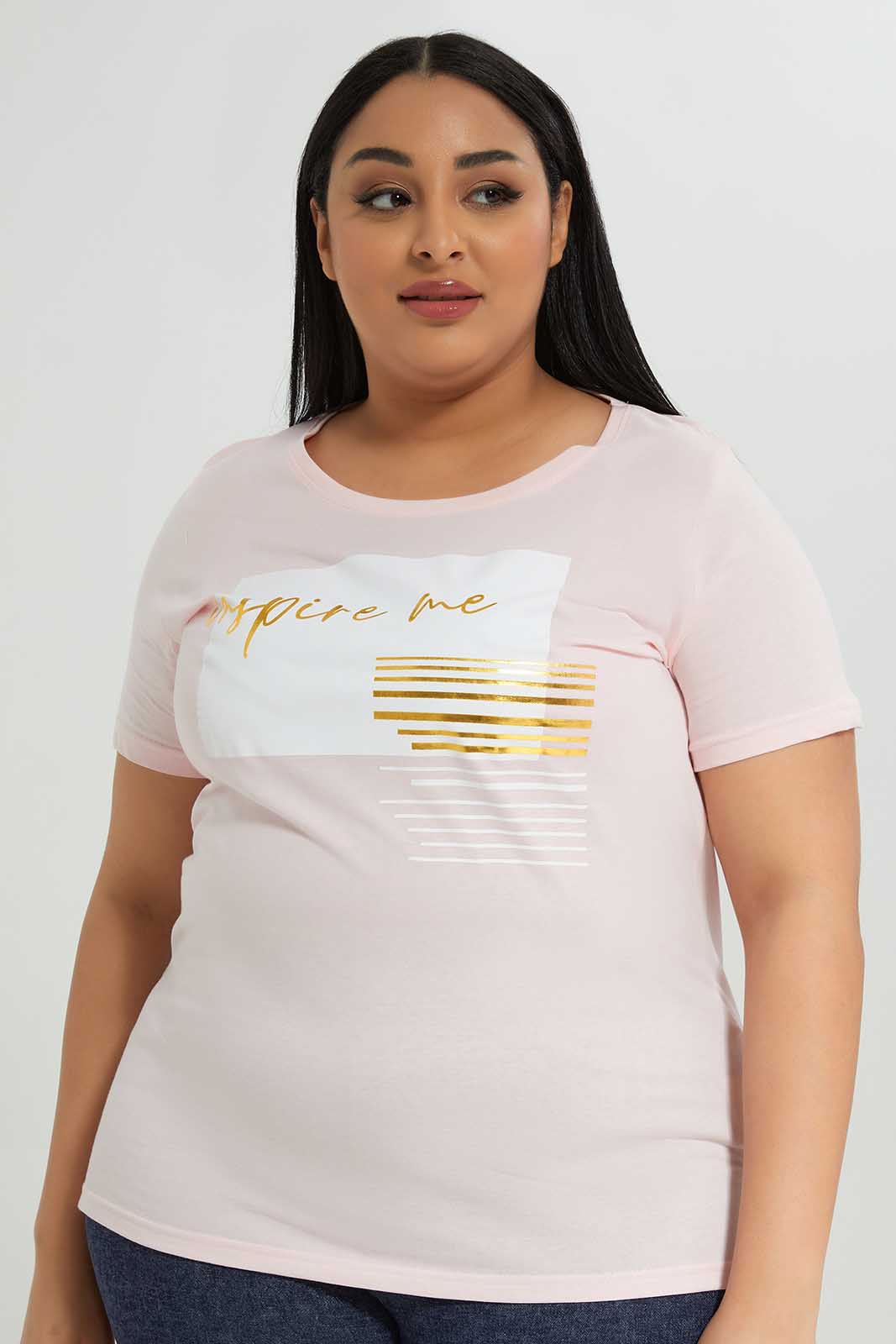 Redtag-Women-Pale-Pink-Crew-Neck-Graphic-T-Shirt-Category:T-Shirts,-Colour:Apricot,-Deals:New-In,-Filter:Plus-Size,-LDP-T-Shirts,-New-In-LDP-APL,-Non-Sale,-Section:Women,-TBL,-W22B-Women's-