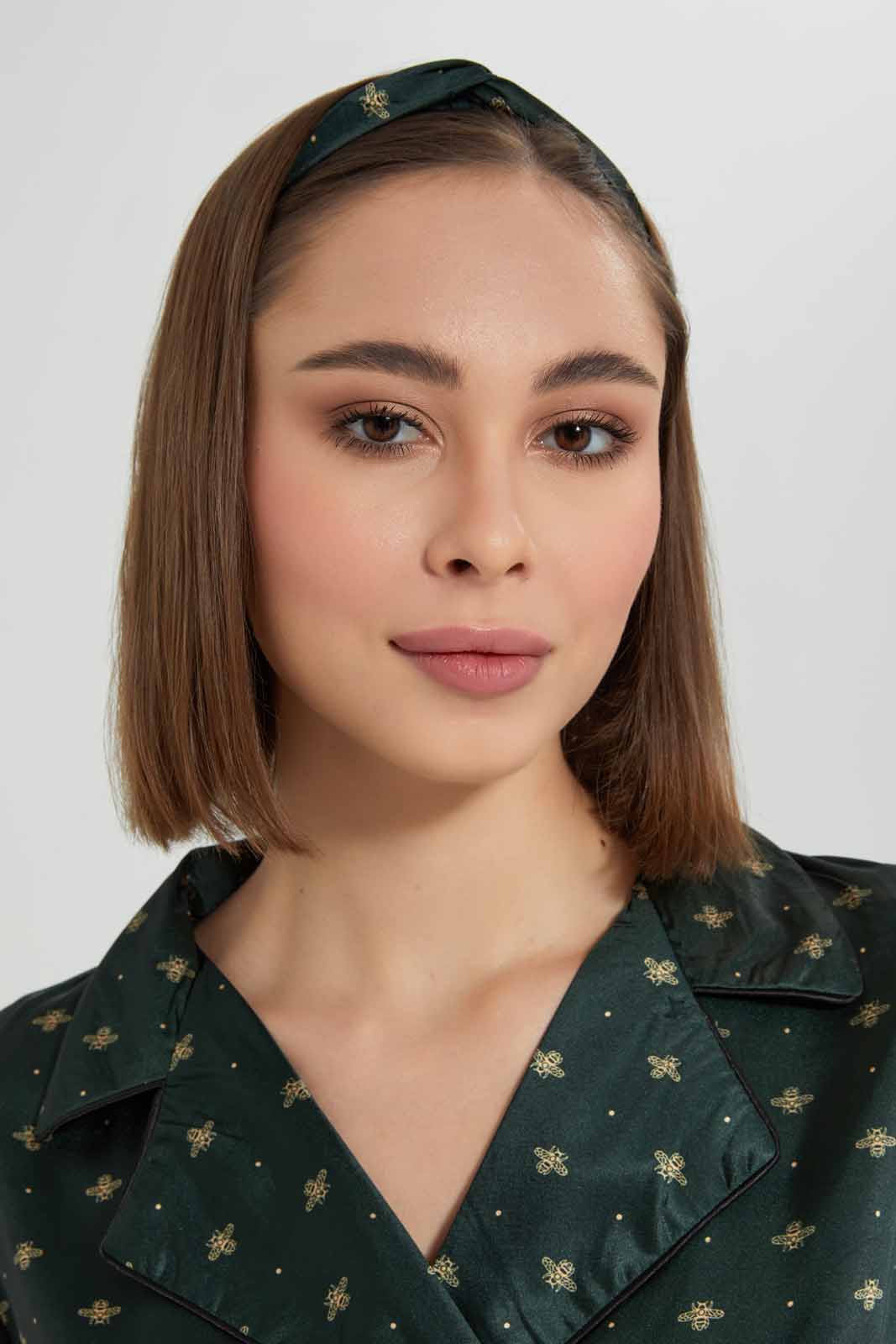 Redtag-Women-Green-Satin-Aop-Pjs-With-Headband-Category:Pyjama-Sets,-Colour:Green,-Deals:New-In,-Filter:Women's-Clothing,-New-In-Women-APL,-Non-Sale,-Section:Women,-W22A,-Women-Pyjama-Sets--