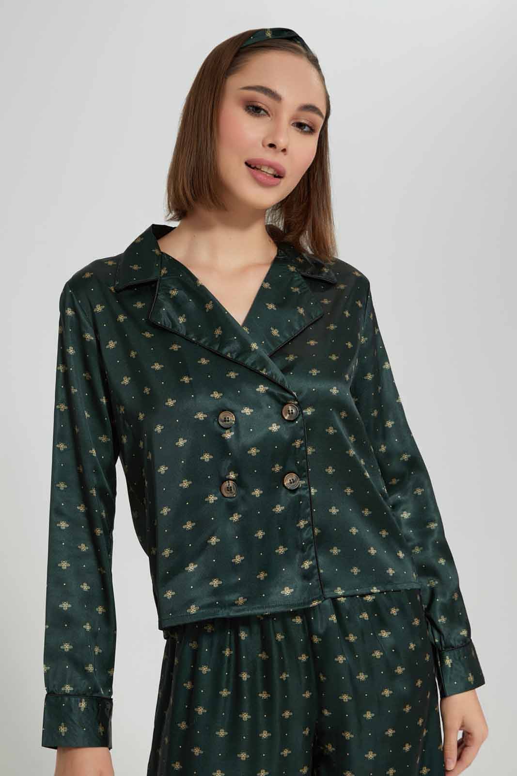 Redtag-Women-Green-Satin-Aop-Pjs-With-Headband-Category:Pyjama-Sets,-Colour:Green,-Deals:New-In,-Filter:Women's-Clothing,-New-In-Women-APL,-Non-Sale,-Section:Women,-W22A,-Women-Pyjama-Sets--