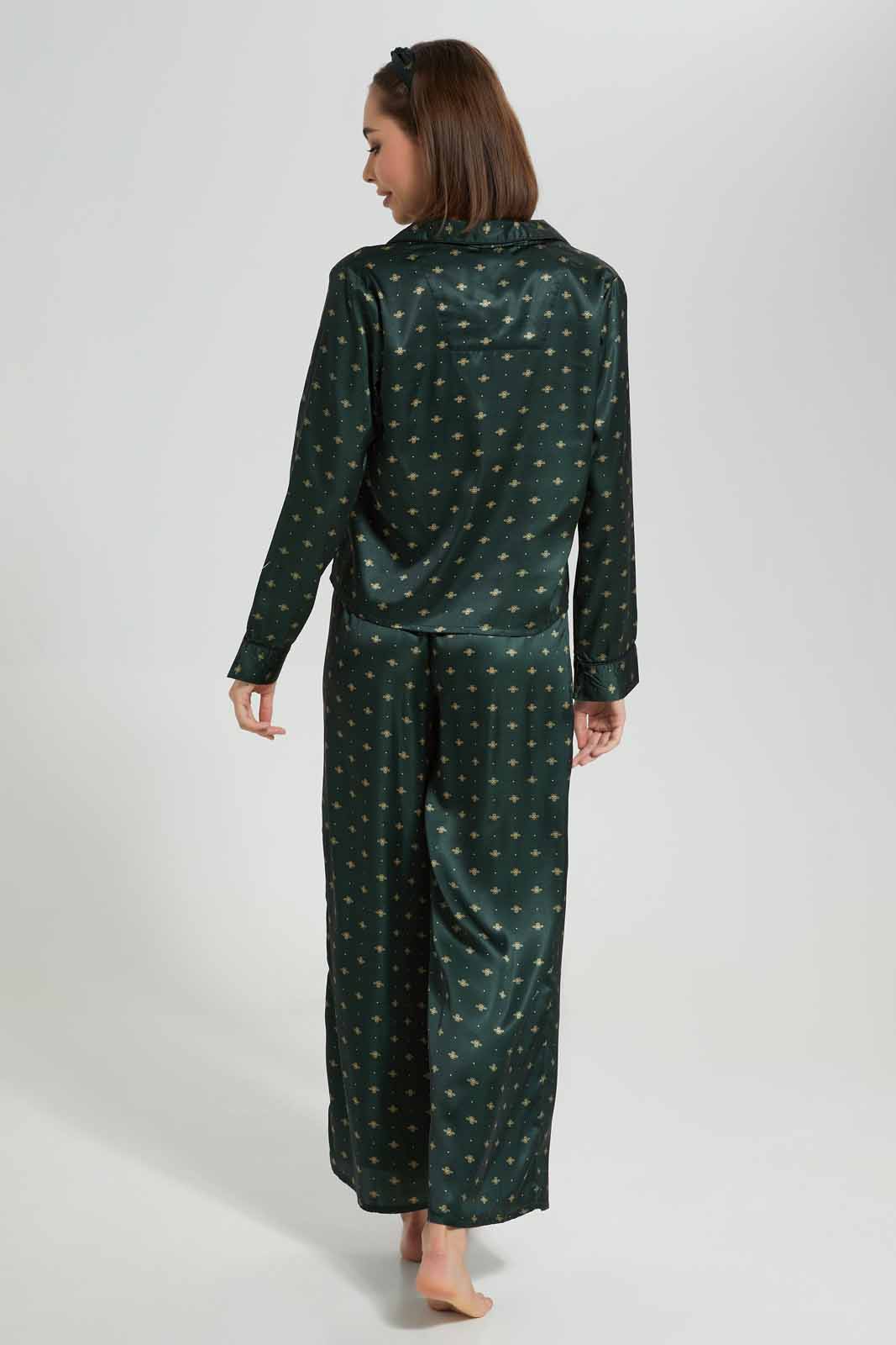 Redtag-Women-Green-Satin-Aop-Pjs-With-Headband-Category:Pyjama-Sets,-Colour:Green,-Deals:New-In,-Filter:Women's-Clothing,-New-In-Women-APL,-Non-Sale,-Section:Women,-W22A,-Women-Pyjama-Sets--