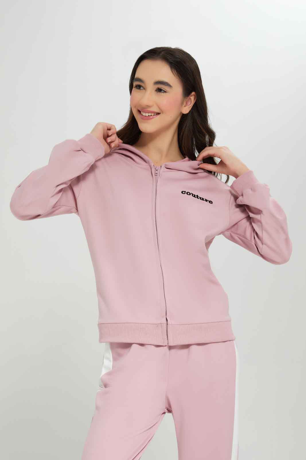 Redtag-Girls-Pink-Melange-Hoody-Zip-Thru-Jogsuit-Category:Jog-Sets,-Colour:Apricot,-Deals:New-In,-Dept:Girls,-Filter:Senior-Girls-(8-to-14-Yrs),-GSR-Jog-Sets,-New-In-GSR-APL,-Non-Sale,-Section:Girls-(0-to-14Yrs),-W22B--