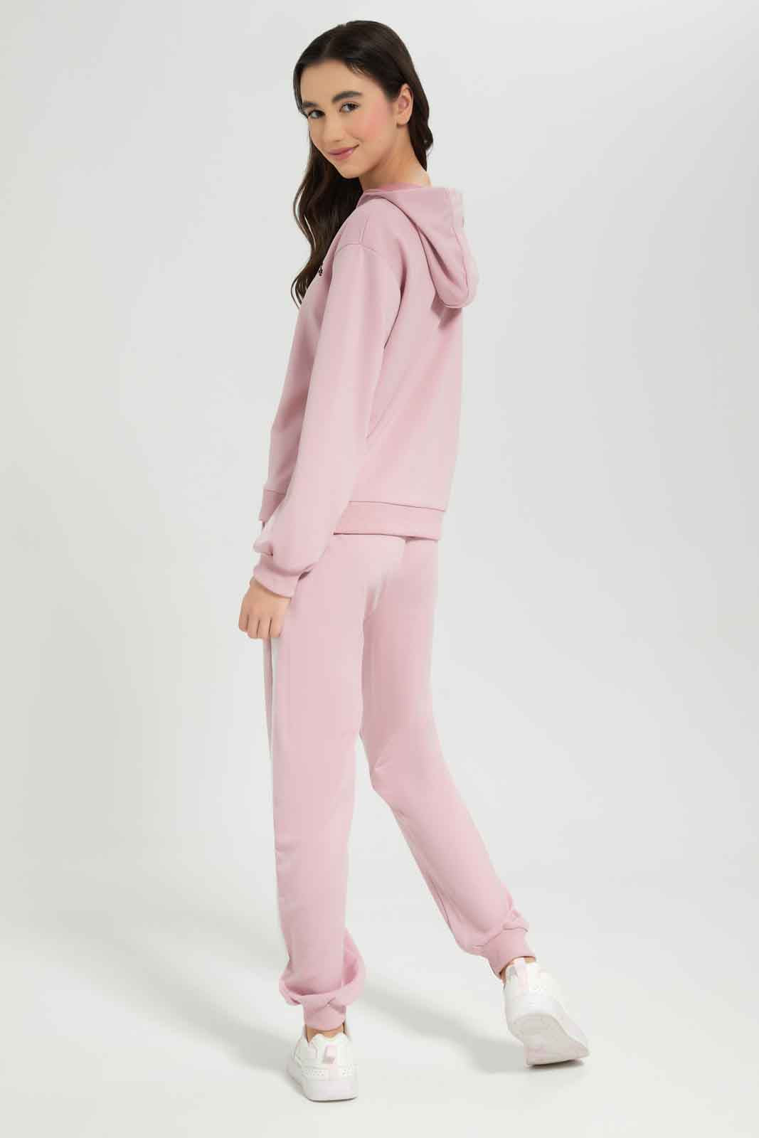 Redtag-Girls-Pink-Melange-Hoody-Zip-Thru-Jogsuit-Category:Jog-Sets,-Colour:Apricot,-Deals:New-In,-Dept:Girls,-Filter:Senior-Girls-(8-to-14-Yrs),-GSR-Jog-Sets,-New-In-GSR-APL,-Non-Sale,-Section:Girls-(0-to-14Yrs),-W22B--