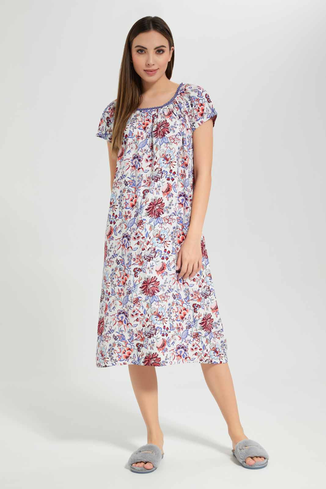 Redtag-Women-Assorted-Short-Sleeves,-Long-Lenth-Aop-Ladies-Night-Gown-Category:Nightgowns,-Colour:Assorted,-Deals:New-In,-Filter:Women's-Clothing,-New-In-Women-APL,-Non-Sale,-Section:Women,-W22A,-Women-Nightgowns--