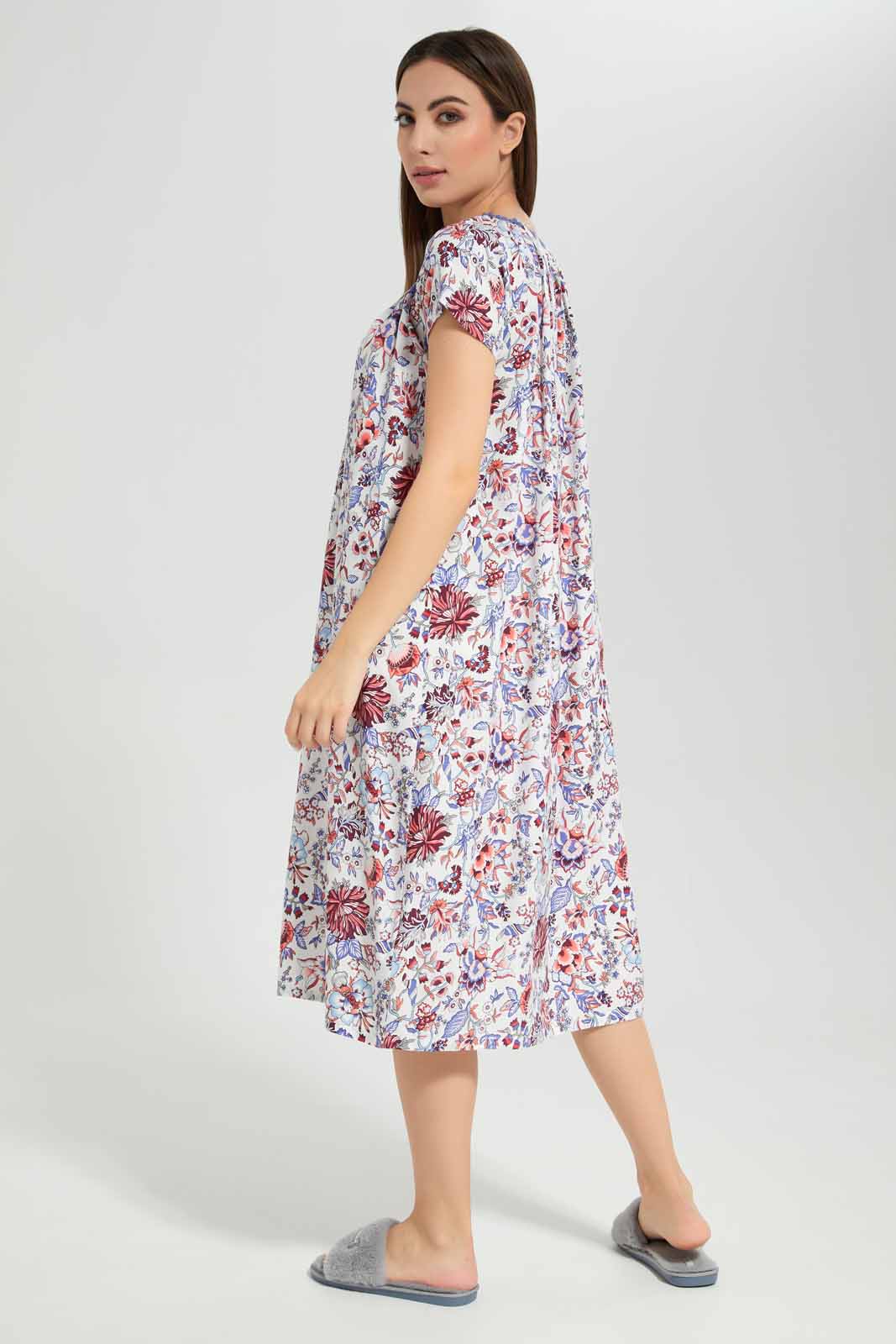Redtag-Women-Assorted-Short-Sleeves,-Long-Lenth-Aop-Ladies-Night-Gown-Category:Nightgowns,-Colour:Assorted,-Deals:New-In,-Filter:Women's-Clothing,-New-In-Women-APL,-Non-Sale,-Section:Women,-W22A,-Women-Nightgowns--