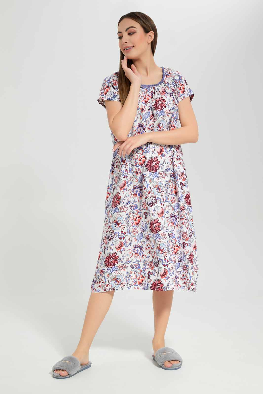 Redtag-Women-Assorted-Short-Sleeves,-Long-Lenth-Aop-Ladies-Night-Gown-Category:Nightgowns,-Colour:Assorted,-Deals:New-In,-Filter:Women's-Clothing,-New-In-Women-APL,-Non-Sale,-Section:Women,-W22A,-Women-Nightgowns--