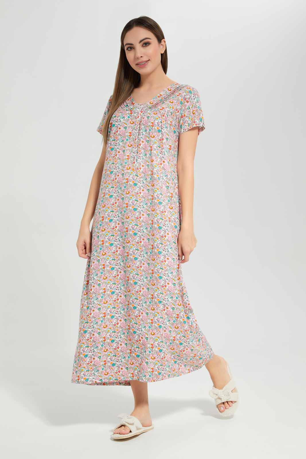 Redtag-Women-Assorted-Mid-Length-Aop-Night-Gown-Category:Nightgowns,-Colour:Assorted,-Deals:New-In,-Filter:Women's-Clothing,-New-In-Women-APL,-Non-Sale,-Section:Women,-W22A,-Women-Nightgowns--