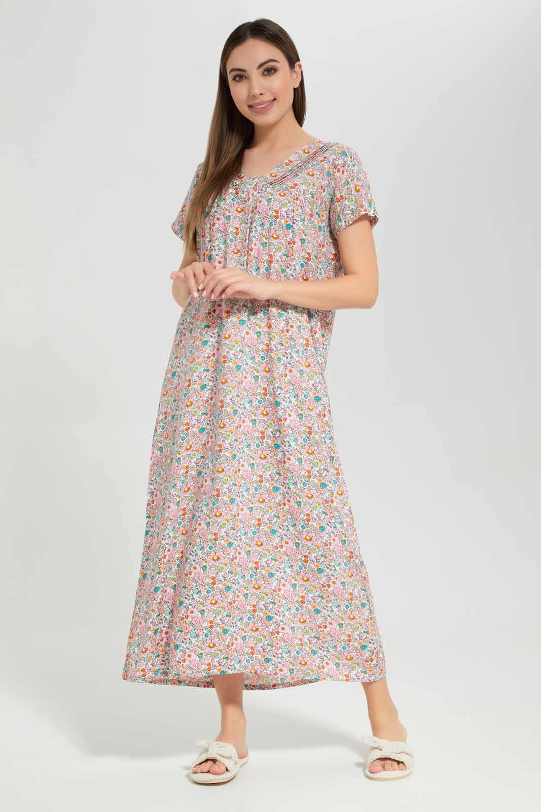 Redtag-Women-Assorted-Mid-Length-Aop-Night-Gown-Category:Nightgowns,-Colour:Assorted,-Deals:New-In,-Filter:Women's-Clothing,-New-In-Women-APL,-Non-Sale,-Section:Women,-W22A,-Women-Nightgowns--