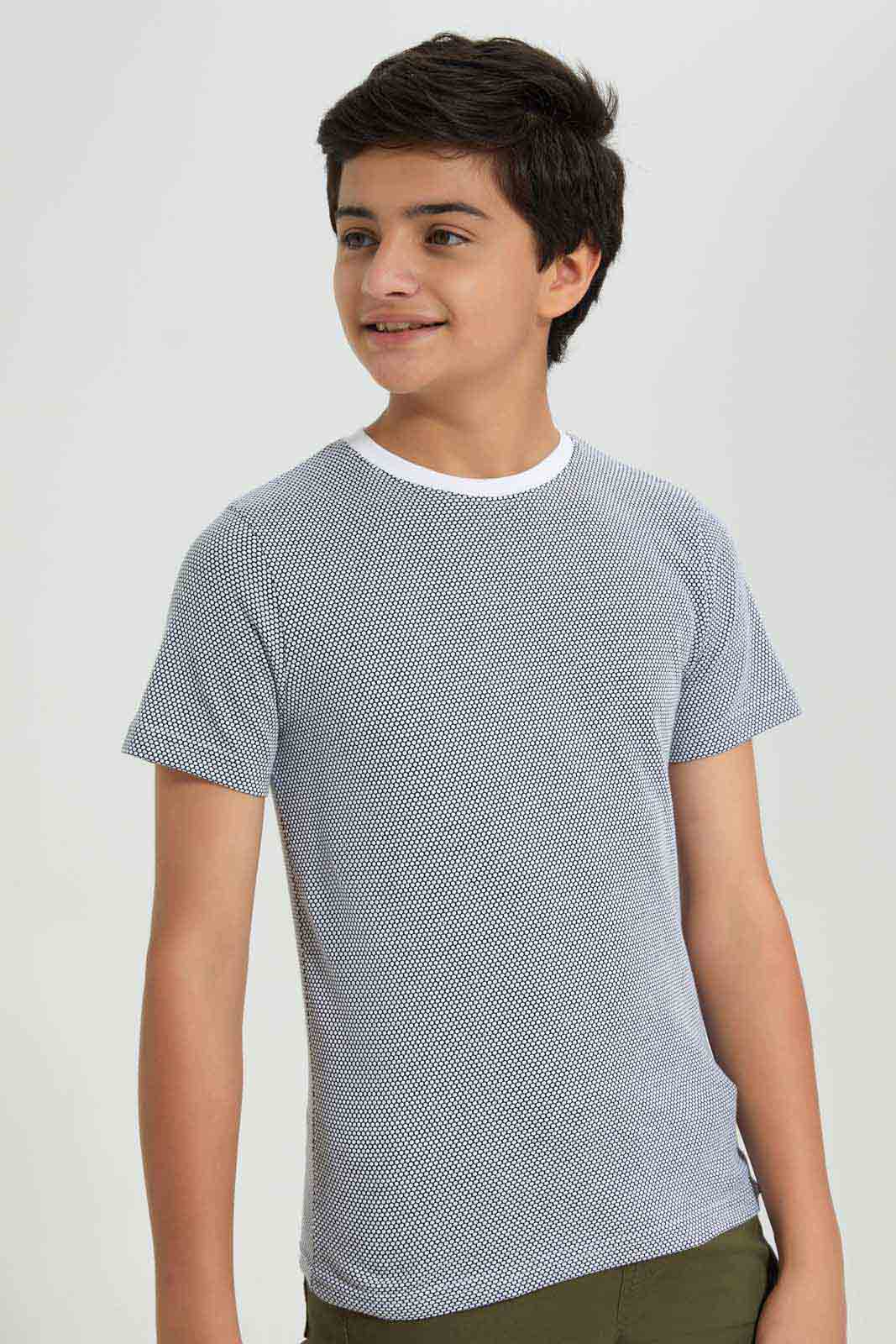 Redtag-Boys-White-Plain-Jacquard-Tee-BSR-T-Shirts,-Category:T-Shirts,-Colour:White,-Deals:New-In,-Filter:Senior-Boys-(8-to-14-Yrs),-New-In-BSR-APL,-Non-Sale,-Section:Boys-(0-to-14Yrs),-W22B-Senior-Boys-9 to 14 Years