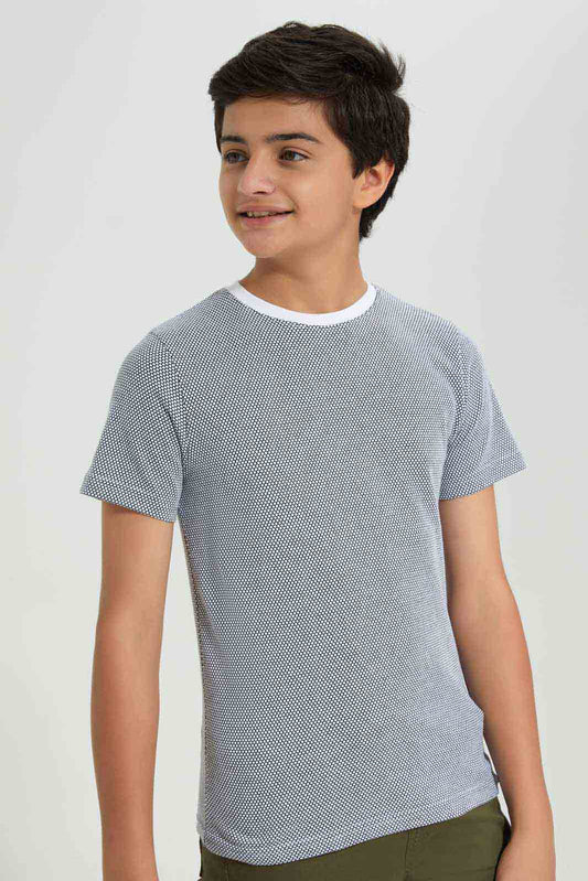 Redtag-Boys-White-Plain-Jacquard-Tee-BSR-T-Shirts,-Category:T-Shirts,-Colour:White,-Deals:New-In,-Filter:Senior-Boys-(8-to-14-Yrs),-New-In-BSR-APL,-Non-Sale,-Section:Boys-(0-to-14Yrs),-W22B-Senior-Boys-9 to 14 Years