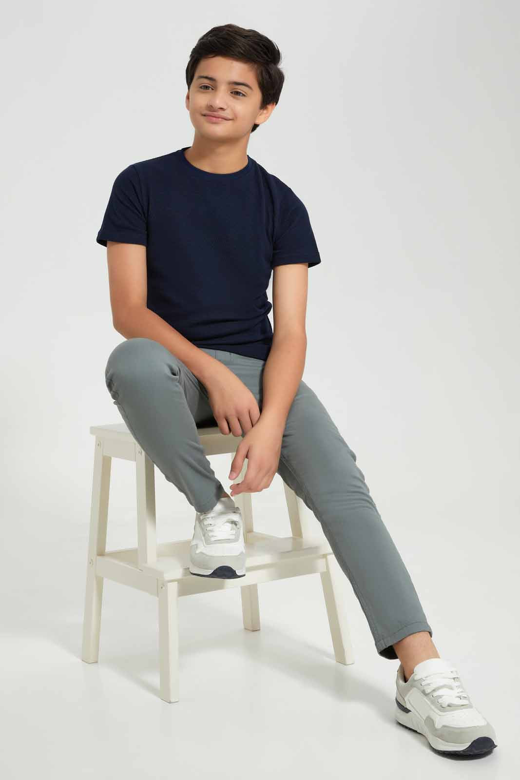 Redtag-Boys-Navy-Plain-Jacquard-Tee-BSR-T-Shirts,-Category:T-Shirts,-Colour:Navy,-Deals:New-In,-Filter:Senior-Boys-(8-to-14-Yrs),-New-In-BSR-APL,-Non-Sale,-Section:Boys-(0-to-14Yrs),-W22B-Senior-Boys-9 to 14 Years