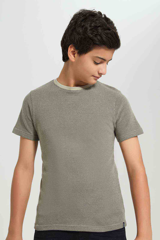 Redtag-Boys-Beige-Plain-Jacquard-Tee-BSR-T-Shirts,-Category:T-Shirts,-Colour:Beige,-Deals:New-In,-Filter:Senior-Boys-(8-to-14-Yrs),-New-In-BSR-APL,-Non-Sale,-Section:Boys-(0-to-14Yrs),-W22B-Senior-Boys-9 to 14 Years