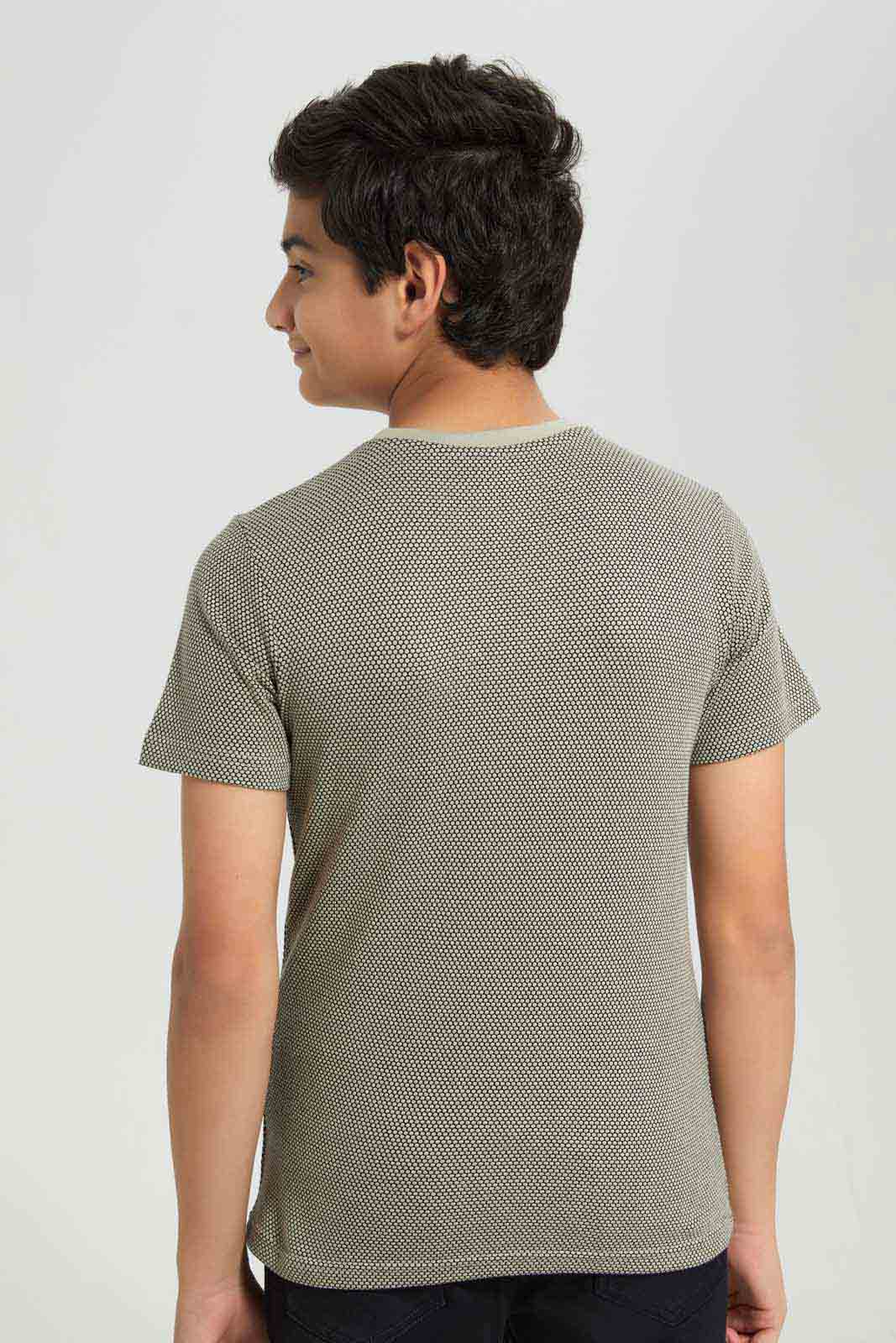 Redtag-Boys-Beige-Plain-Jacquard-Tee-BSR-T-Shirts,-Category:T-Shirts,-Colour:Beige,-Deals:New-In,-Filter:Senior-Boys-(8-to-14-Yrs),-New-In-BSR-APL,-Non-Sale,-Section:Boys-(0-to-14Yrs),-W22B-Senior-Boys-9 to 14 Years