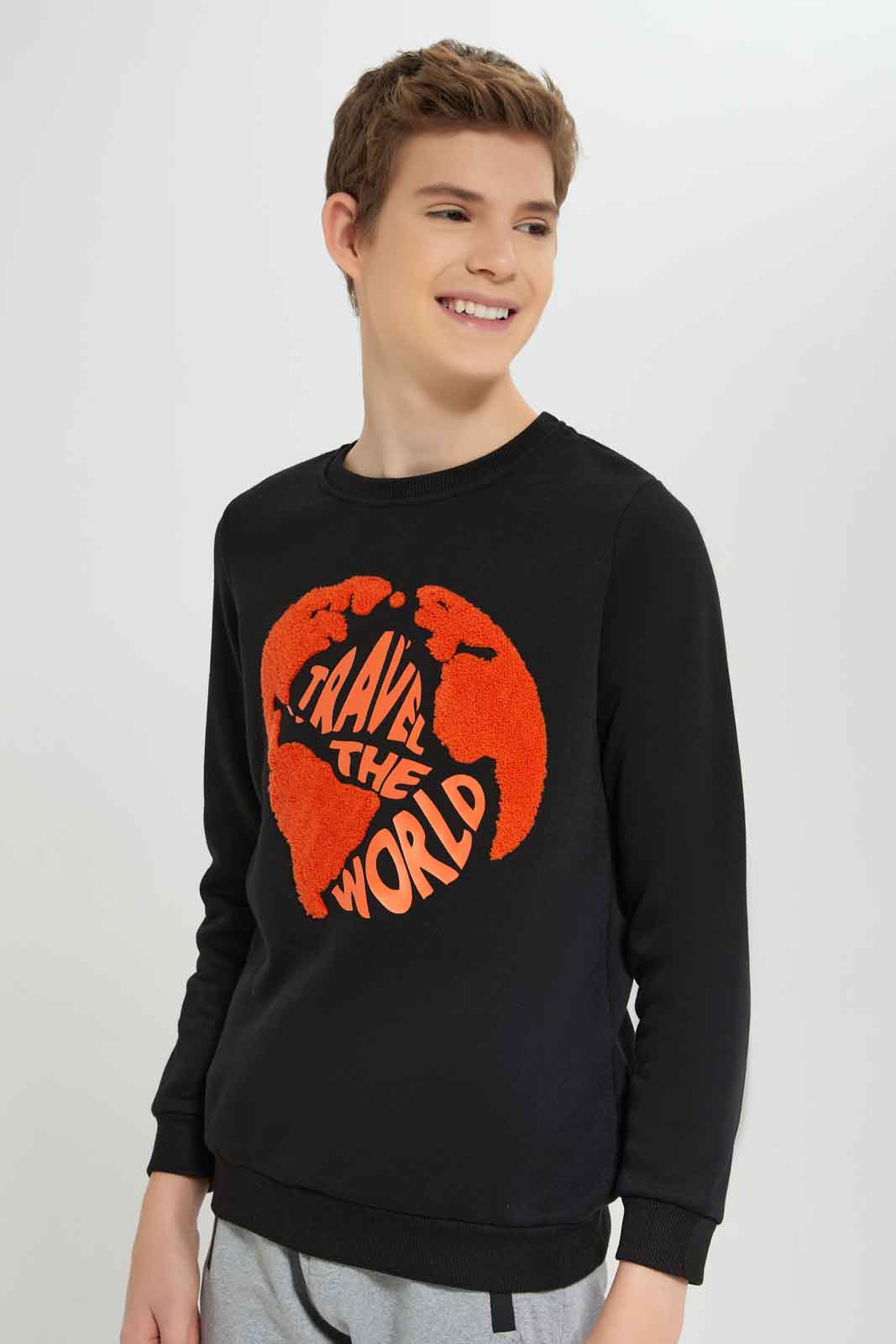 Redtag-Boys-Black-Towel-Applique-Sweatshirt-BSR-Sweatshirts,-Category:Sweatshirts,-Colour:Black,-Deals:New-In,-Dept:Boys,-Filter:Senior-Boys-(8-to-14-Yrs),-New-In-BSR-APL,-Non-Sale,-Section:Boys-(0-to-14Yrs),-W22B-Senior-Boys-9 to 14 Years