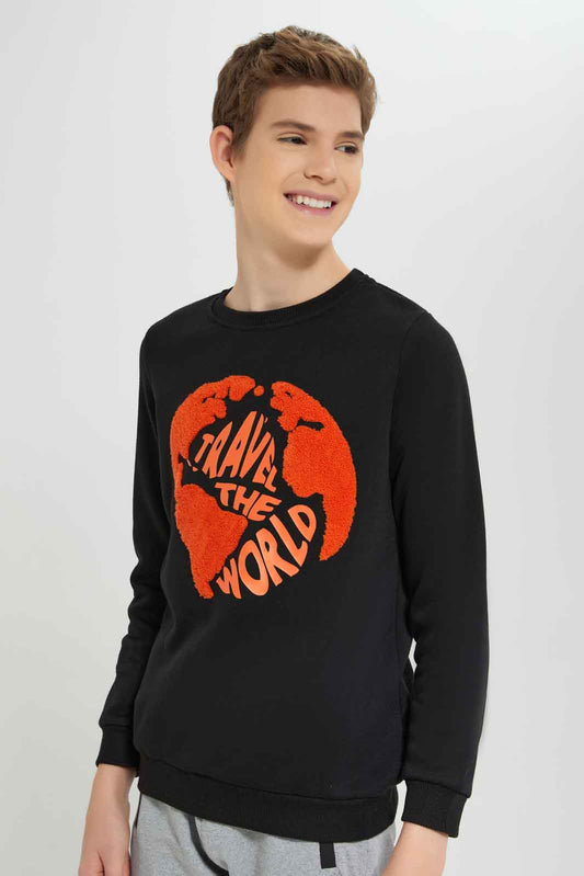 Redtag-Boys-Black-Towel-Applique-Sweatshirt-BSR-Sweatshirts,-Category:Sweatshirts,-Colour:Black,-Deals:New-In,-Dept:Boys,-Filter:Senior-Boys-(8-to-14-Yrs),-New-In-BSR-APL,-Non-Sale,-Section:Boys-(0-to-14Yrs),-W22B-Senior-Boys-9 to 14 Years
