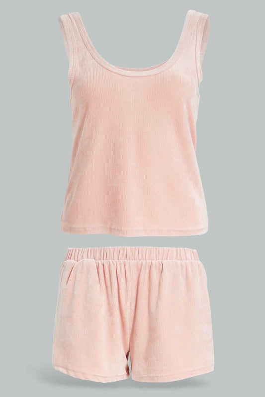 Redtag-Women-Pink-Velour-Cami-Set-Category:Cami-Sets,-Colour:Apricot,-Deals:New-In,-Dept:Ladieswear,-Filter:Women's-Clothing,-New-In-Women-APL,-Non-Sale,-Section:Women,-W22A,-Women-Cami-Sets--