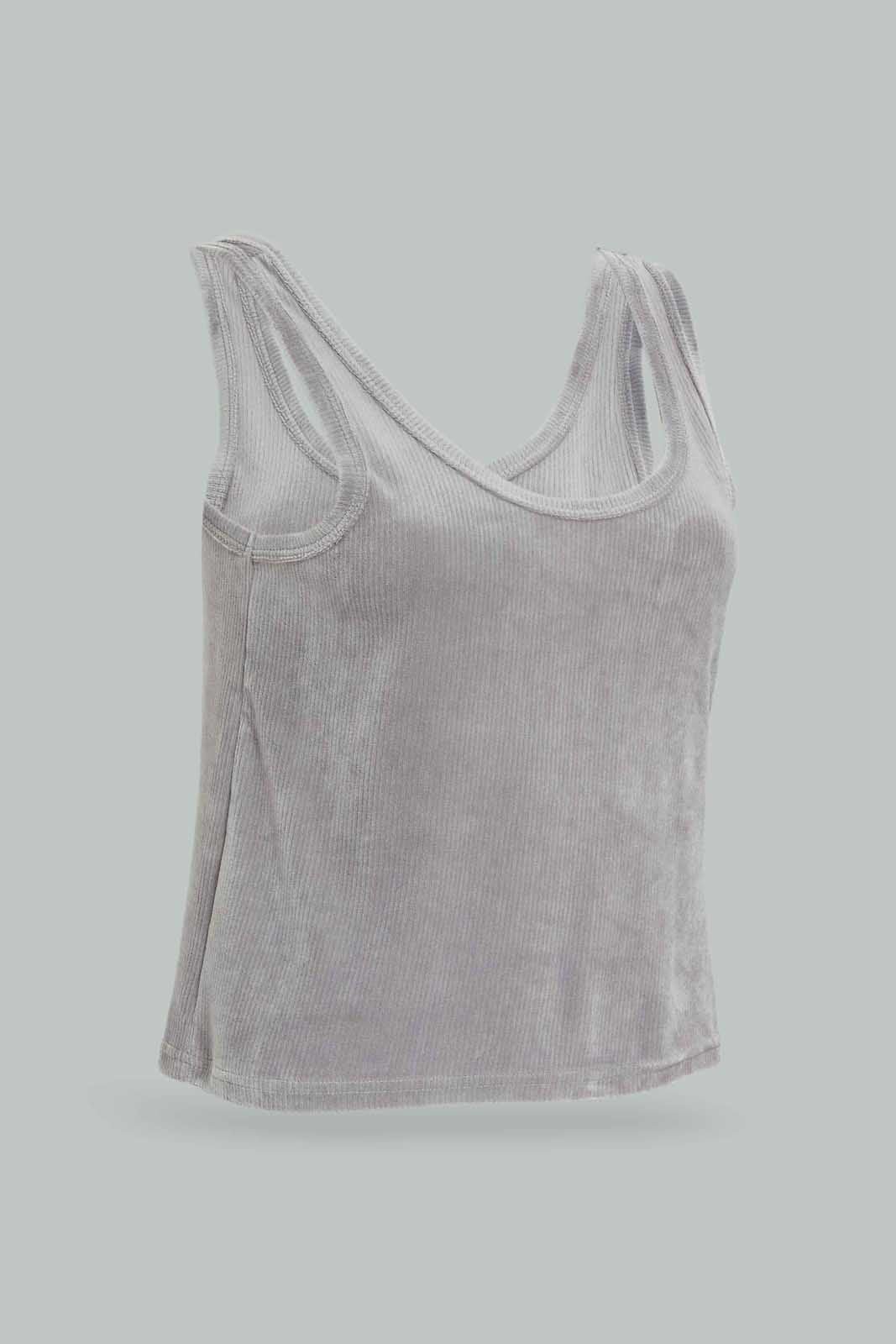 Redtag-Women-Grey-Velour-Cami-Set-Category:Cami-Sets,-Colour:Grey,-Deals:New-In,-Dept:Ladieswear,-Filter:Women's-Clothing,-New-In-Women-APL,-Non-Sale,-Section:Women,-W22A,-Women-Cami-Sets--