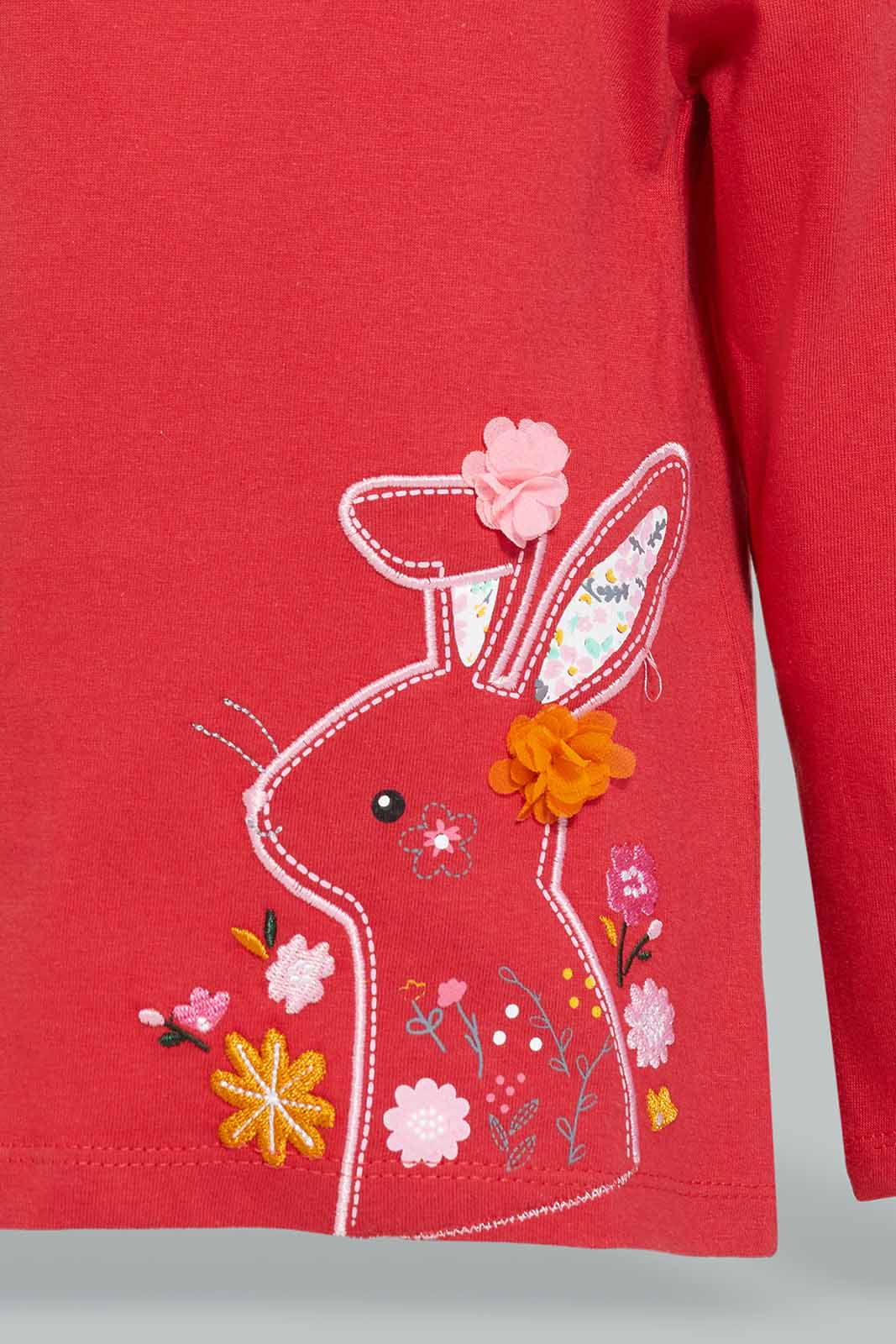 Redtag-Girls-Red-Rabbit-Artwork-T-Shirt-Category:T-Shirts,-Colour:Red,-Deals:New-In,-Filter:Infant-Girls-(3-to-24-Mths),-ING-T-Shirts,-New-In-ING-APL,-Non-Sale,-Section:Girls-(0-to-14Yrs),-W22B-Infant-Girls-3 to 24 Months