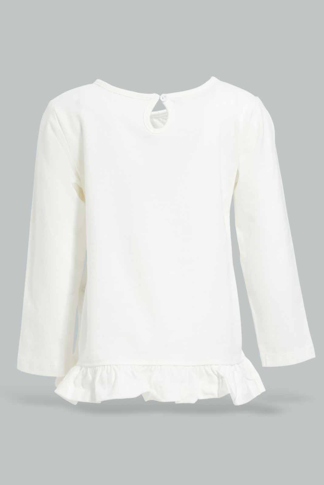 Redtag-Girls-Ivory-Rabbit-Embroidery-Frill-Hem-T-Shirt-Category:T-Shirts,-Colour:Ivory,-Deals:New-In,-Filter:Infant-Girls-(3-to-24-Mths),-ING-T-Shirts,-New-In-ING-APL,-Non-Sale,-Section:Girls-(0-to-14Yrs),-W22B-Infant-Girls-3 to 24 Months