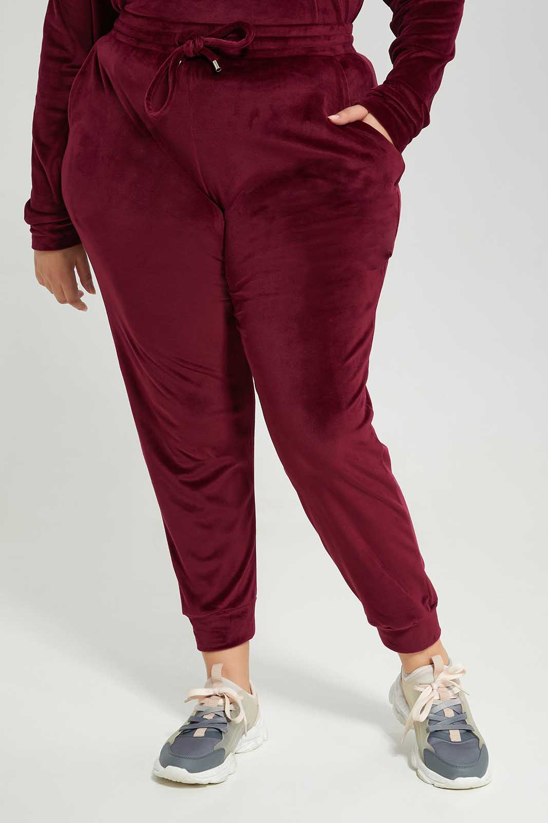 Redtag-Women-Burgundy-Velour-Track-Pant-Category:Leggings,-Colour:Burgundy,-Deals:New-In,-Filter:Plus-Size,-LDP-Leggings,-New-In-LDP-APL,-Non-Sale,-Section:Women,-TBL,-W22B-Women's-