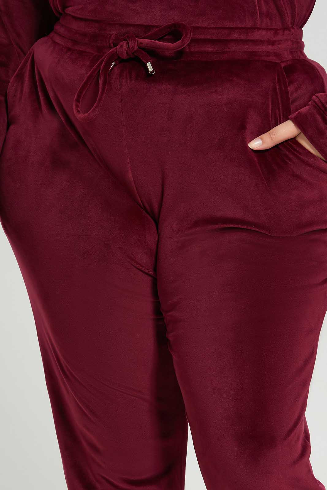 Redtag-Women-Burgundy-Velour-Track-Pant-Category:Leggings,-Colour:Burgundy,-Deals:New-In,-Filter:Plus-Size,-LDP-Leggings,-New-In-LDP-APL,-Non-Sale,-Section:Women,-TBL,-W22B-Women's-