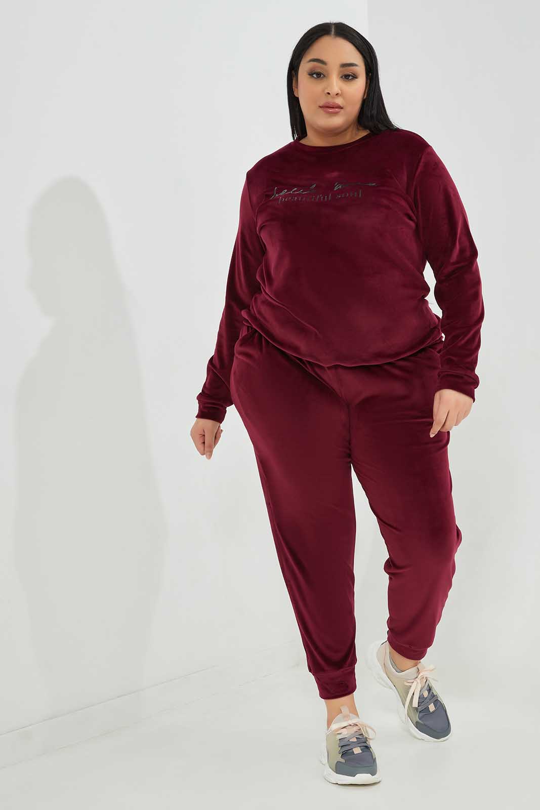 Redtag-Women-Burgundy-Velour-Track-Pant-Category:Leggings,-Colour:Burgundy,-Deals:New-In,-Filter:Plus-Size,-LDP-Leggings,-New-In-LDP-APL,-Non-Sale,-Section:Women,-TBL,-W22B-Women's-