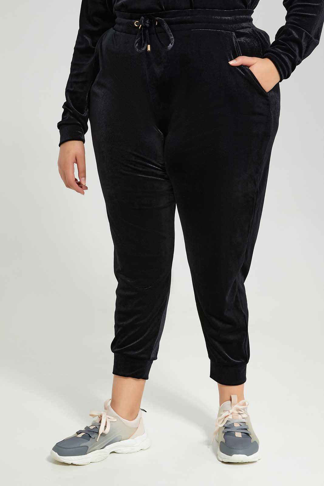 Redtag-Women-Black-Velour-Track-Pant-Category:Leggings,-Colour:Black,-Deals:New-In,-Filter:Plus-Size,-LDP-Leggings,-New-In-LDP-APL,-Non-Sale,-Section:Women,-TBL,-W22B-Women's-