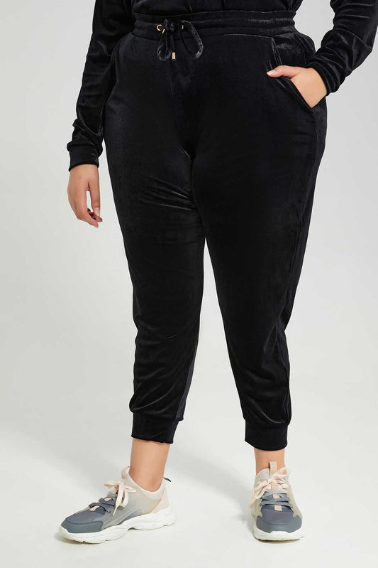 Redtag-Women-Black-Velour-Track-Pant-Category:Leggings,-Colour:Black,-Deals:New-In,-Filter:Plus-Size,-LDP-Leggings,-New-In-LDP-APL,-Non-Sale,-Section:Women,-TBL,-W22B-Women's-