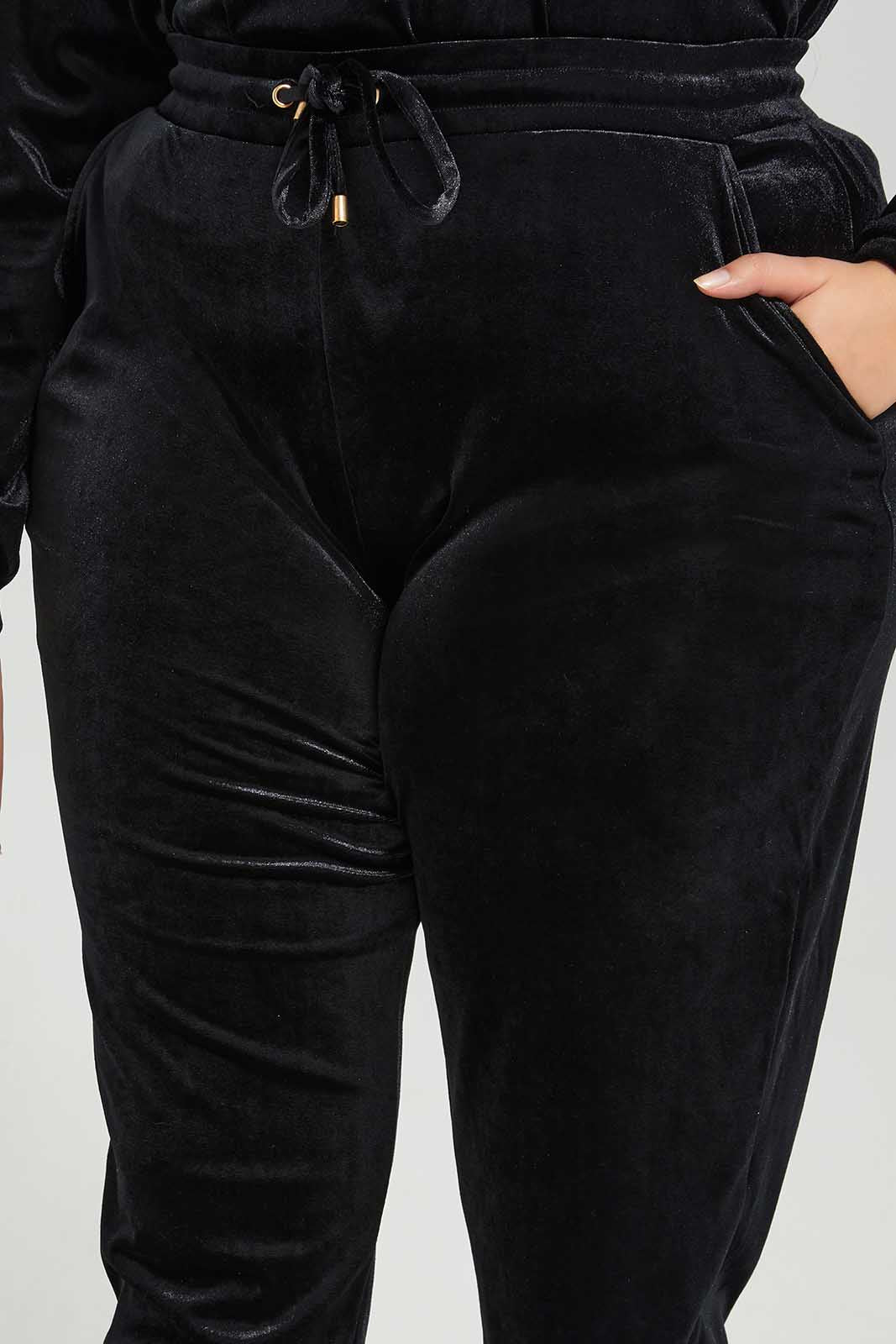 Redtag-Women-Black-Velour-Track-Pant-Category:Leggings,-Colour:Black,-Deals:New-In,-Filter:Plus-Size,-LDP-Leggings,-New-In-LDP-APL,-Non-Sale,-Section:Women,-TBL,-W22B-Women's-
