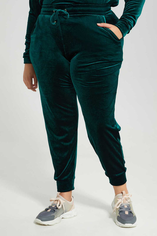 Redtag-Women-Dark-Green-Velour-Track-Pant-Category:Leggings,-Colour:Olive,-Deals:New-In,-Filter:Plus-Size,-LDP-Leggings,-NDAY,-New-In-LDP-APL,-Non-Sale,-Section:Women,-TBL,-W22B-Women's-