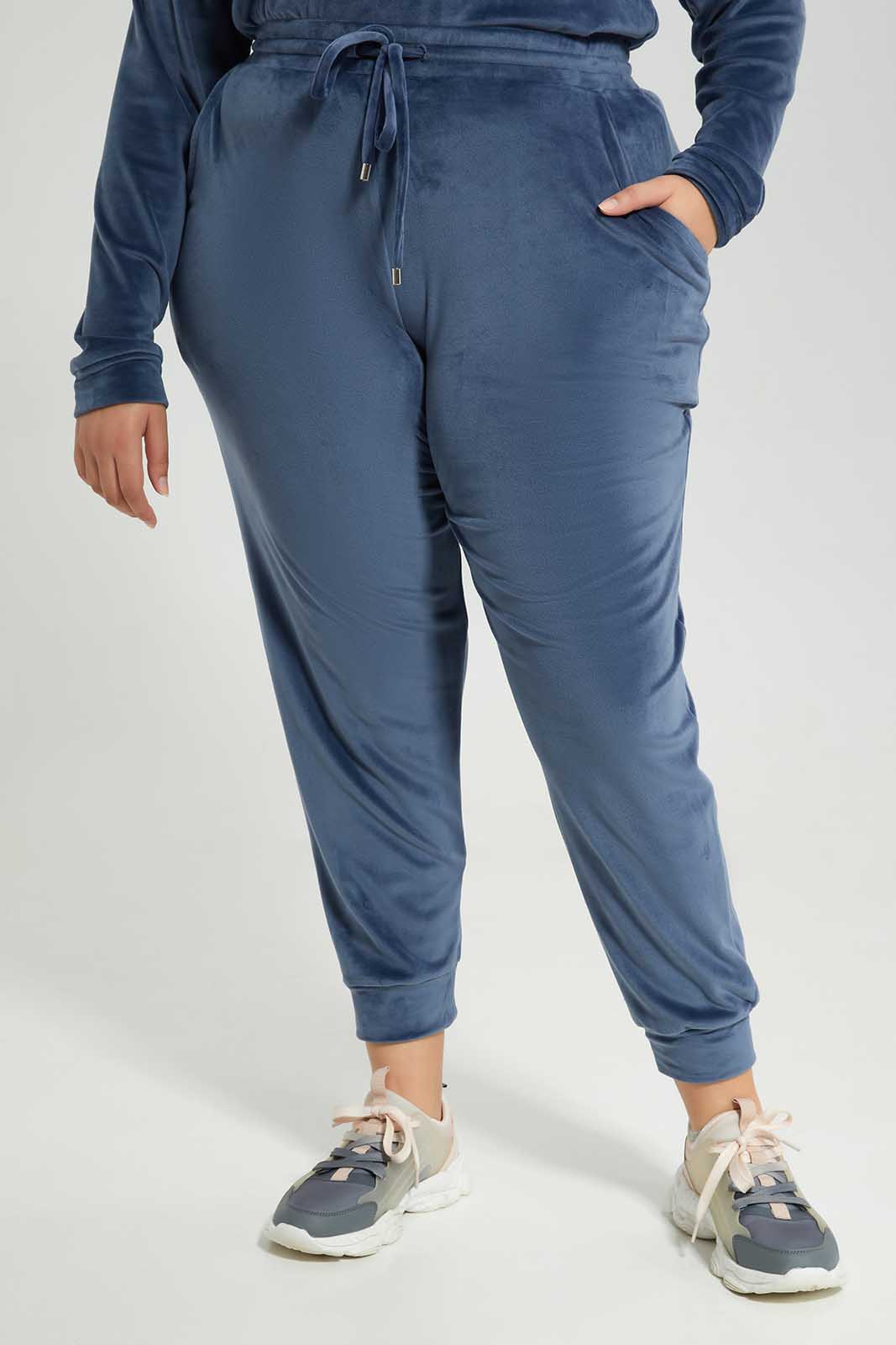 Redtag-Women-Blue-Velour-Track-Pant-Category:Leggings,-Colour:Blue,-Deals:New-In,-Filter:Plus-Size,-LDP-Leggings,-New-In-LDP-APL,-Non-Sale,-Section:Women,-TBL,-W22B-Women's-