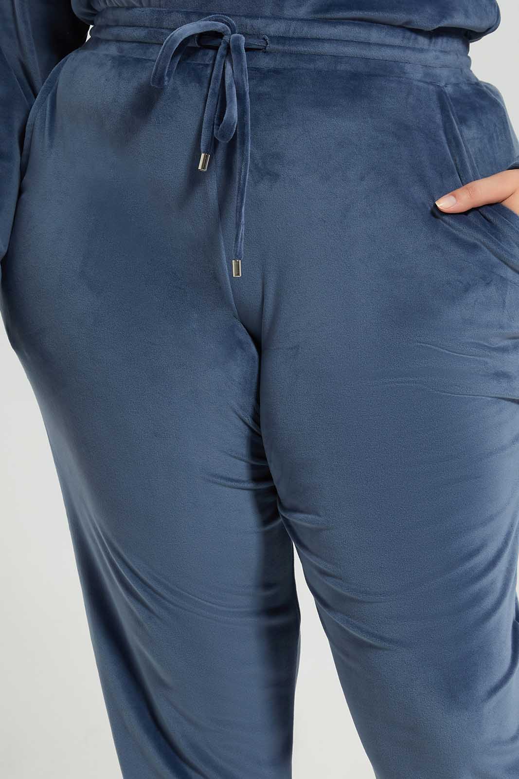 Redtag-Women-Blue-Velour-Track-Pant-Category:Leggings,-Colour:Blue,-Deals:New-In,-Filter:Plus-Size,-LDP-Leggings,-New-In-LDP-APL,-Non-Sale,-Section:Women,-TBL,-W22B-Women's-