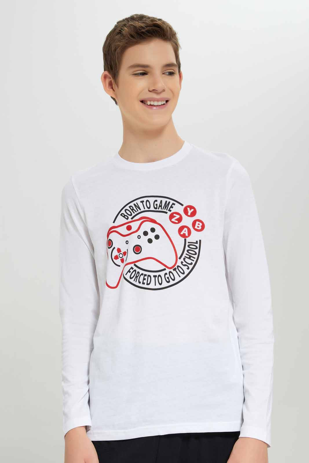 Redtag-Boys-White-Born-To-Game-Nightsuit-BSR-Pyjama-Sets,-Category:Pyjama-Sets,-Colour:White,-Deals:New-In,-Filter:Senior-Boys-(8-to-14-Yrs),-NDAY,-New-In-BSR-APL,-Non-Sale,-Section:Boys-(0-to-14Yrs),-W22B-Senior-Boys-9 to 14 Years