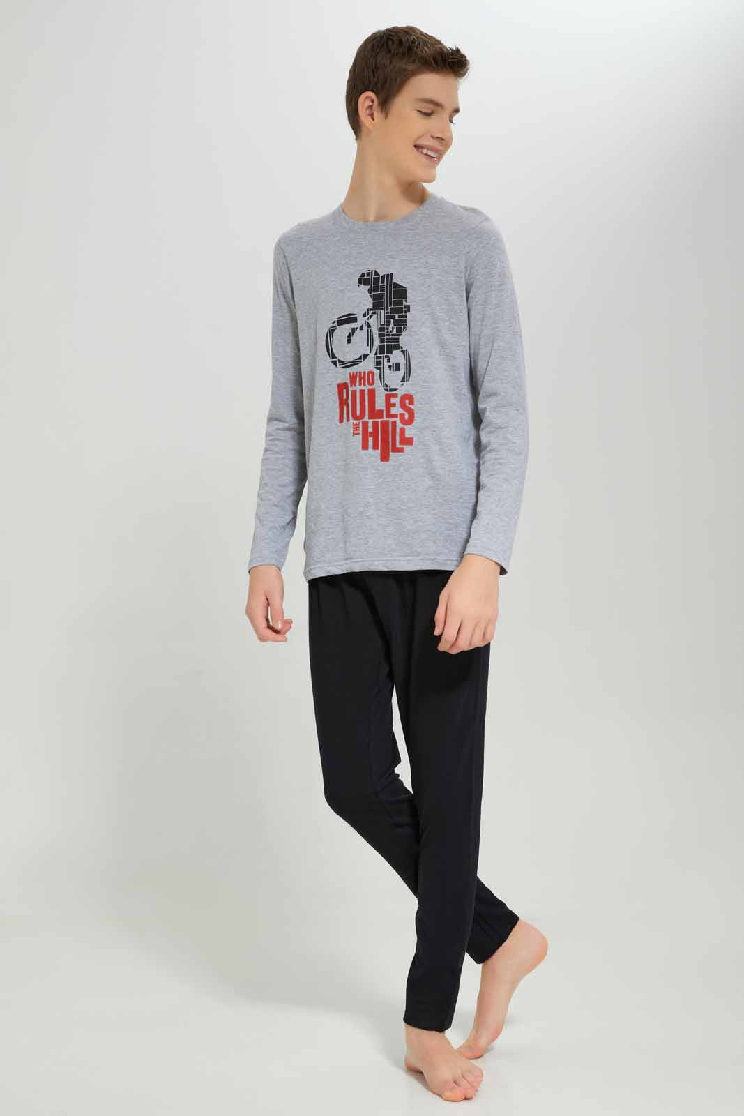 Redtag-Boys-Grey-Mel-Who-Rules-The-Hill-Nightsuit-BSR-Pyjama-Sets,-Category:Pyjama-Sets,-Colour:Grey,-Deals:New-In,-Filter:Senior-Boys-(8-to-14-Yrs),-New-In-BSR-APL,-Non-Sale,-Section:Boys-(0-to-14Yrs),-W22B-Senior-Boys-9 to 14 Years