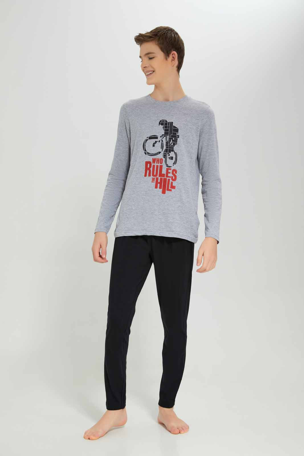 Redtag-Boys-Grey-Mel-Who-Rules-The-Hill-Nightsuit-BSR-Pyjama-Sets,-Category:Pyjama-Sets,-Colour:Grey,-Deals:New-In,-Filter:Senior-Boys-(8-to-14-Yrs),-New-In-BSR-APL,-Non-Sale,-Section:Boys-(0-to-14Yrs),-W22B-Senior-Boys-9 to 14 Years