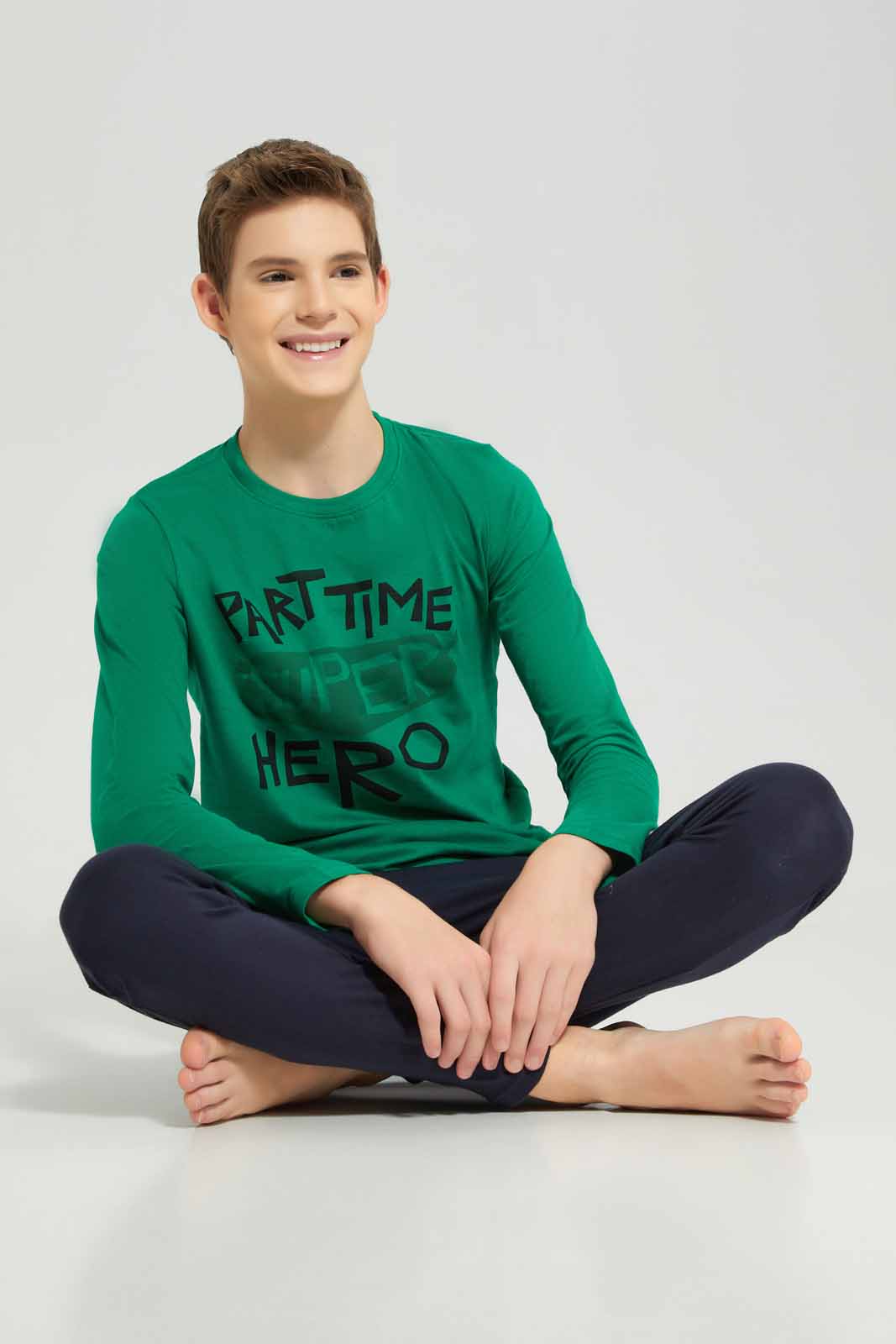 Redtag-Boys-Green-Part-Time-Superhero-Nightsuit-BSR-Pyjama-Sets,-Category:Pyjama-Sets,-Colour:Green,-Deals:New-In,-Filter:Senior-Boys-(8-to-14-Yrs),-NDAY,-New-In-BSR-APL,-Non-Sale,-Section:Boys-(0-to-14Yrs),-W22B-Senior-Boys-9 to 14 Years