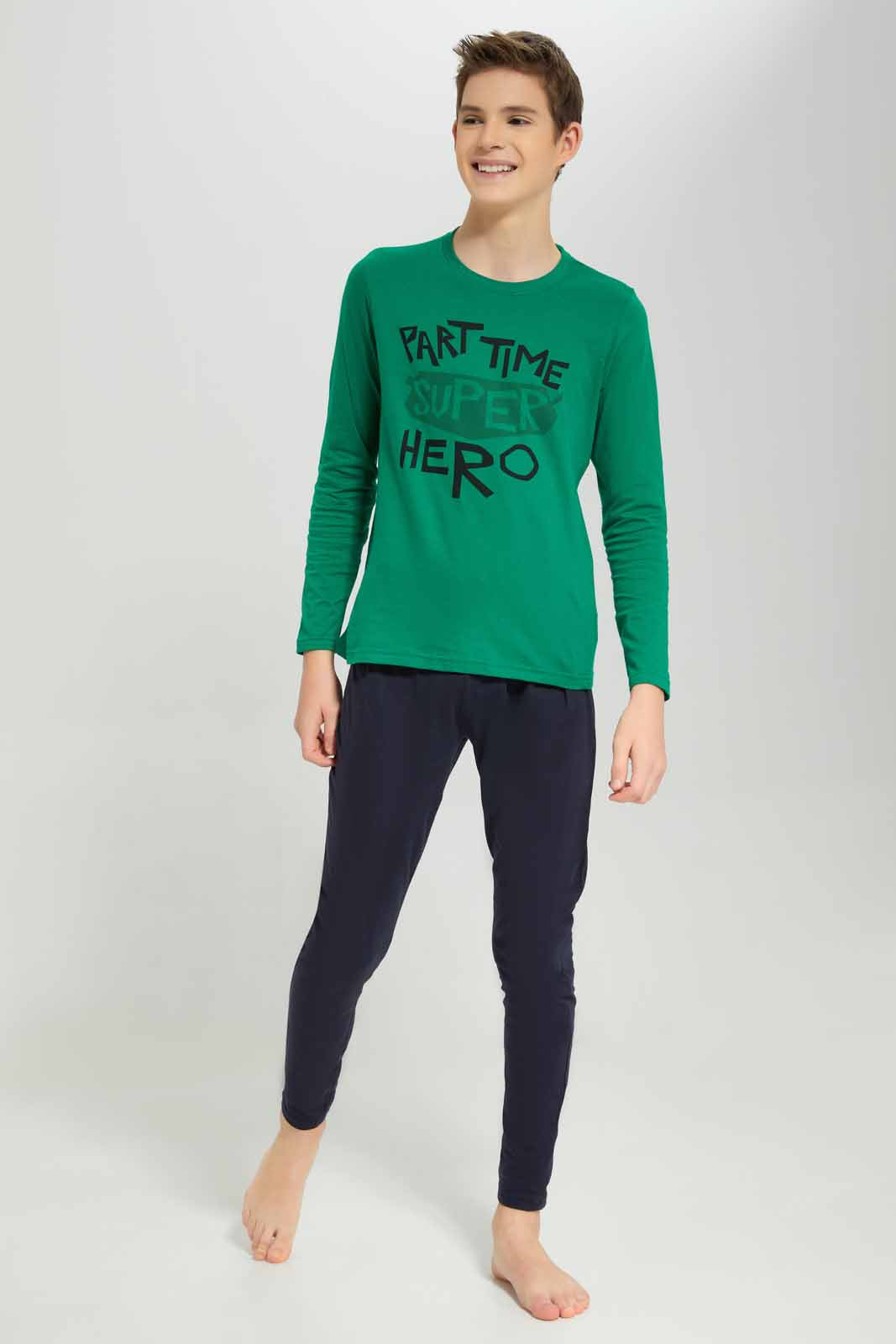 Redtag-Boys-Green-Part-Time-Superhero-Nightsuit-BSR-Pyjama-Sets,-Category:Pyjama-Sets,-Colour:Green,-Deals:New-In,-Filter:Senior-Boys-(8-to-14-Yrs),-NDAY,-New-In-BSR-APL,-Non-Sale,-Section:Boys-(0-to-14Yrs),-W22B-Senior-Boys-9 to 14 Years