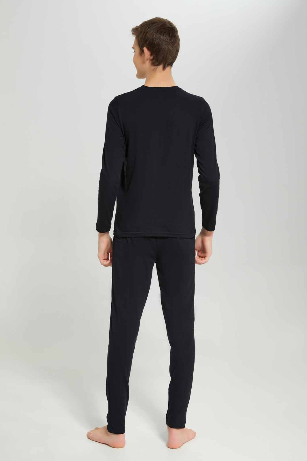 Redtag-Boys-Black-Never-Giveup-Nightsuit-BSR-Pyjama-Sets,-Category:Pyjama-Sets,-Colour:Black,-Deals:New-In,-Filter:Senior-Boys-(8-to-14-Yrs),-New-In-BSR-APL,-Non-Sale,-Section:Boys-(0-to-14Yrs),-W22B-Senior-Boys-9 to 14 Years