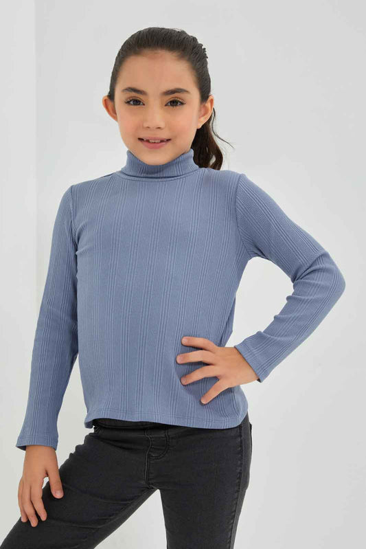 Redtag-Girls-Ls-Brushed-Rib--Plain-Blue-Category:T-Shirts,-Colour:Blue,-Deals:New-In,-Dept:Girls,-Filter:Girls-(2-to-8-Yrs),-GIR-T-Shirts,-New-In-GIR-APL,-Non-Sale,-Section:Girls-(0-to-14Yrs),-TBL,-W22B-Girls-2 to 8 Years