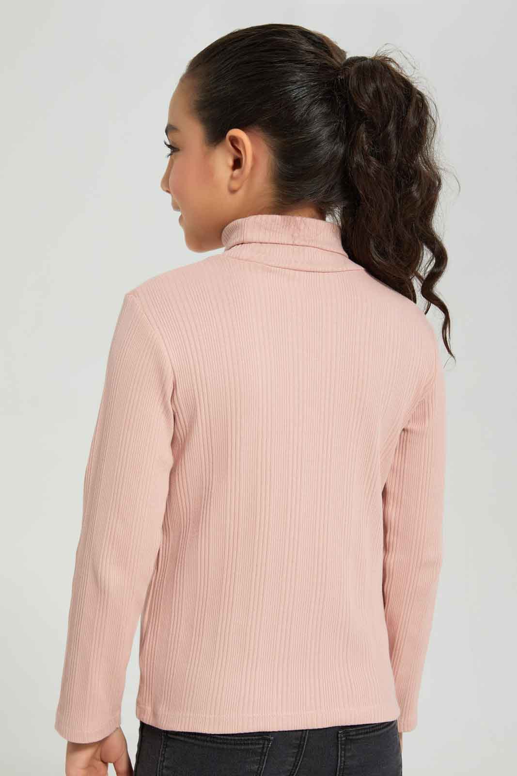 Redtag-Girls-Ls-Brushed-Rib--Plain-Pink-Category:T-Shirts,-Colour:Apricot,-Deals:New-In,-Dept:Girls,-Filter:Girls-(2-to-8-Yrs),-GIR-T-Shirts,-New-In-GIR-APL,-Non-Sale,-Section:Girls-(0-to-14Yrs),-TBL,-W22B-Girls-2 to 8 Years