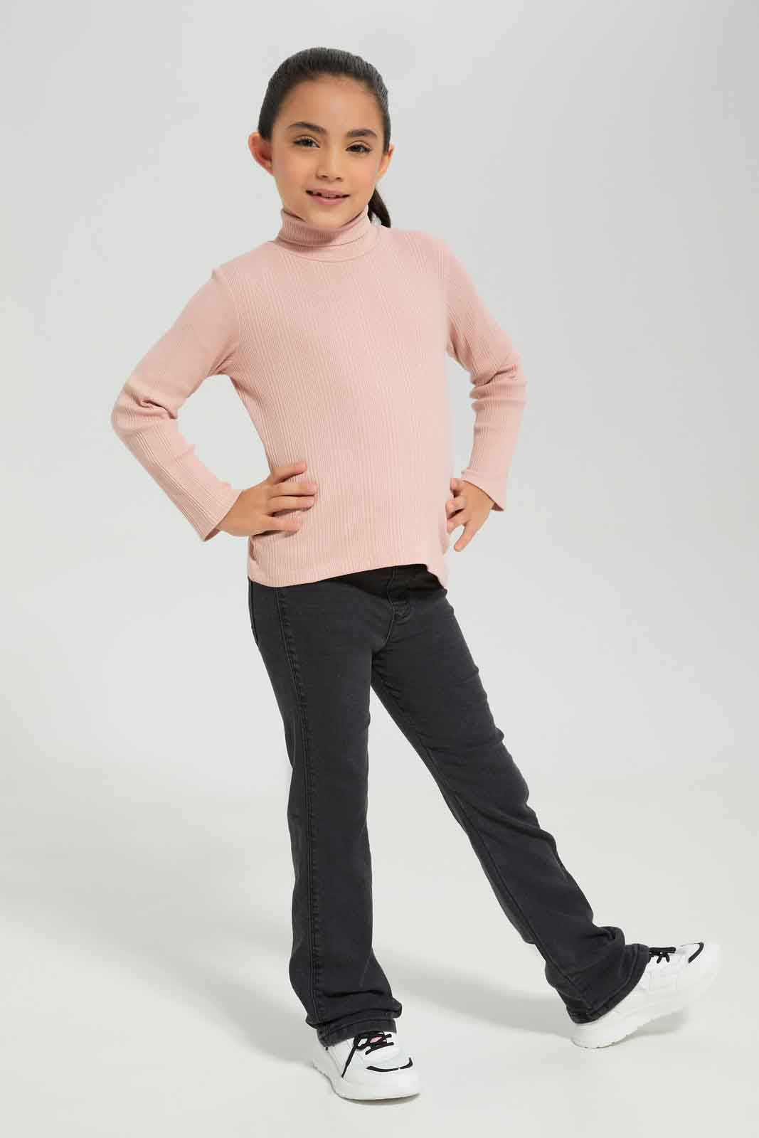 Redtag-Girls-Ls-Brushed-Rib--Plain-Pink-Category:T-Shirts,-Colour:Apricot,-Deals:New-In,-Dept:Girls,-Filter:Girls-(2-to-8-Yrs),-GIR-T-Shirts,-New-In-GIR-APL,-Non-Sale,-Section:Girls-(0-to-14Yrs),-TBL,-W22B-Girls-2 to 8 Years