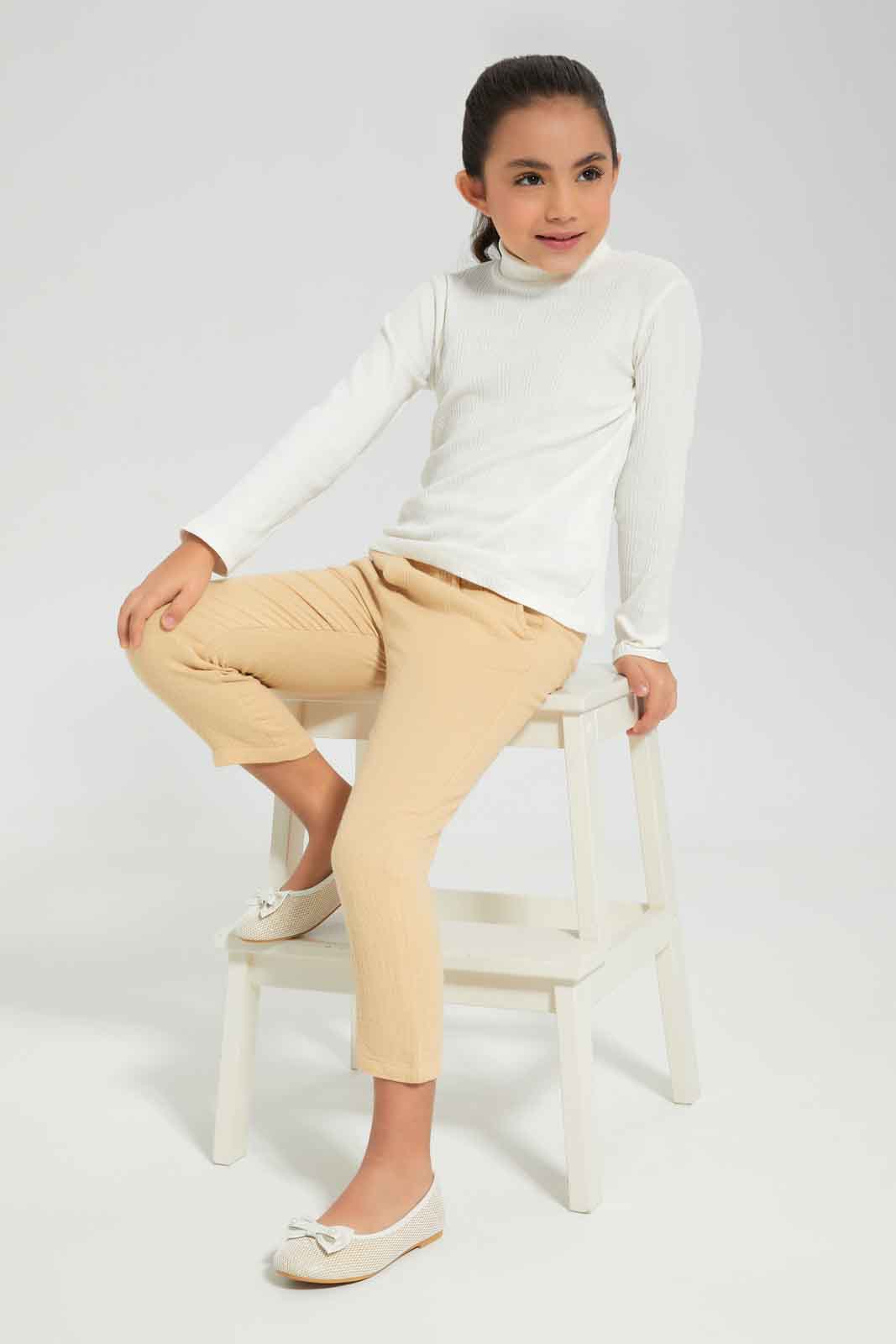 Redtag-Girls-Ls-Brushed-Rib-Plain-Cream-Category:T-Shirts,-Colour:Cream,-Deals:New-In,-Dept:Girls,-Filter:Girls-(2-to-8-Yrs),-GIR-T-Shirts,-New-In-GIR-APL,-Non-Sale,-Section:Girls-(0-to-14Yrs),-TBL,-W22B-Girls-2 to 8 Years
