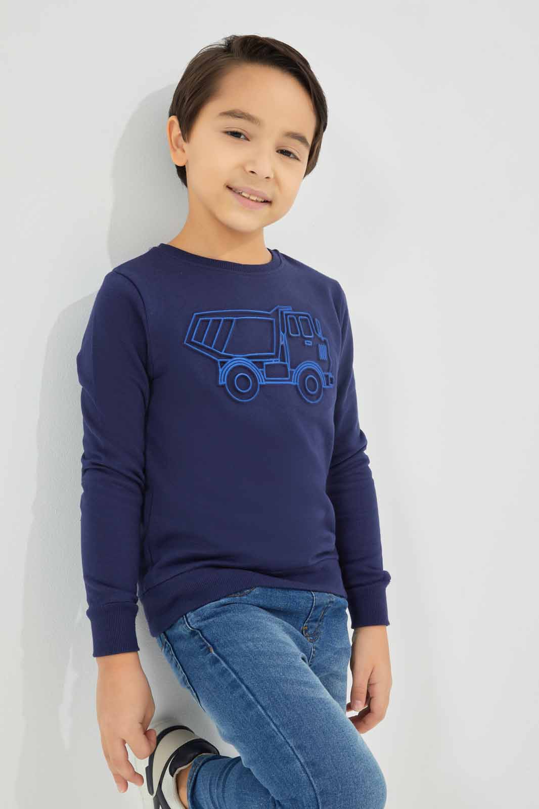 Redtag-Boys-Navy-Crew-Neck-Embossed-Sweatshirt-BOY-Sweatshirts,-Category:Sweatshirts,-Colour:Navy,-Deals:New-In,-Dept:Boys,-Filter:Boys-(2-to-8-Yrs),-New-In-BOY-APL,-Non-Sale,-Section:Boys-(0-to-14Yrs),-W22B-Boys-2 to 8 Years
