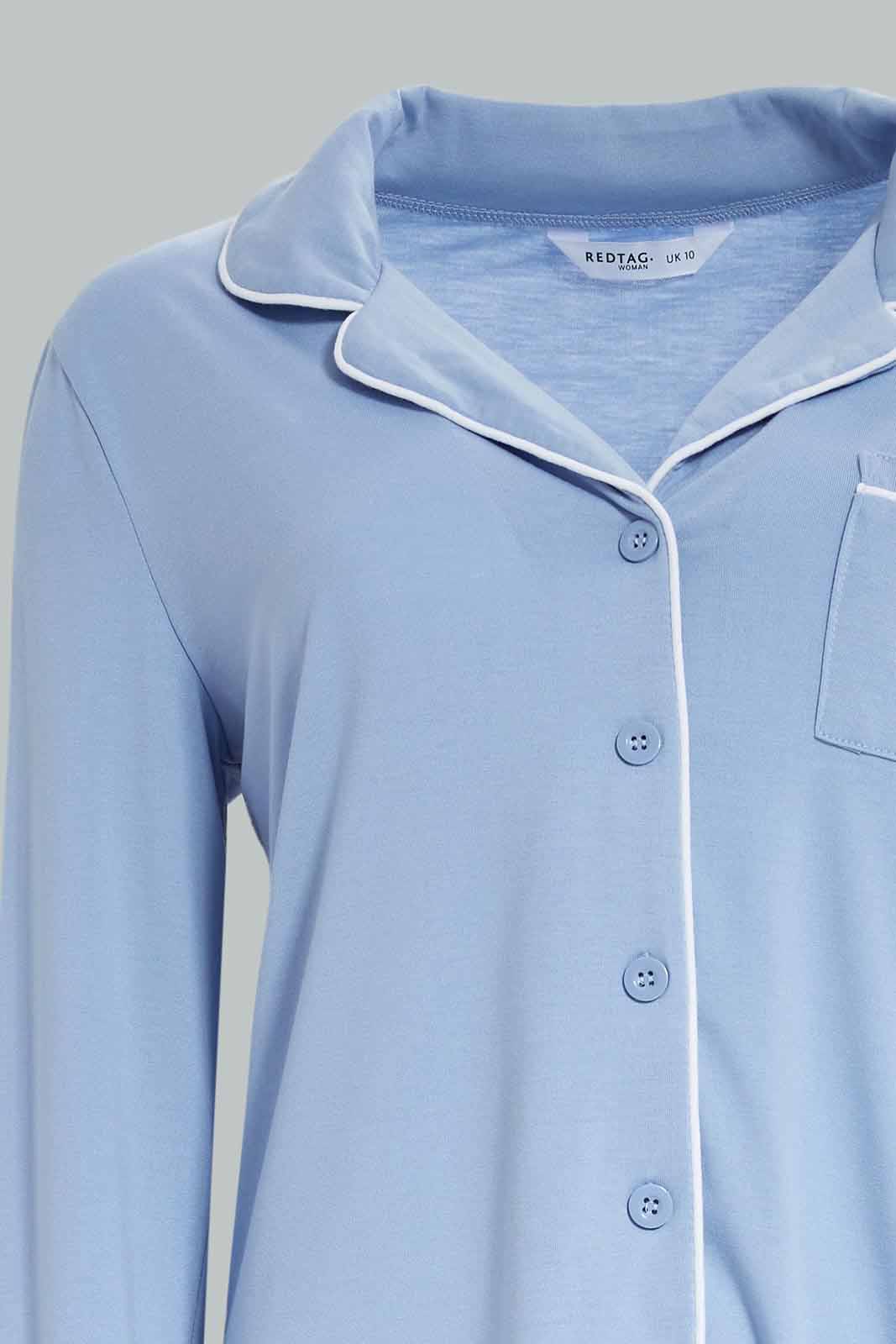 Redtag-Women-Blue-Color-Solid-Long-Sleeves-Pajama-Set-Category:Pyjama-Sets,-Colour:Blue,-Deals:New-In,-Dept:Ladieswear,-Filter:Women's-Clothing,-New-In-Women-APL,-Non-Sale,-Section:Women,-W22B,-Women-Pyjama-Sets--