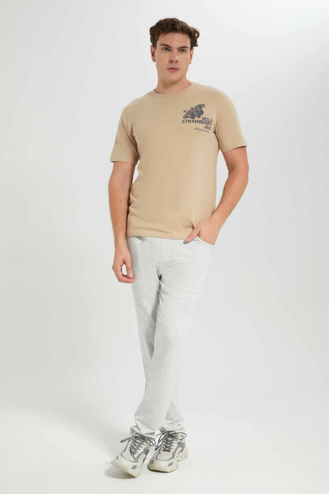 Men Beige Plain Active Pants