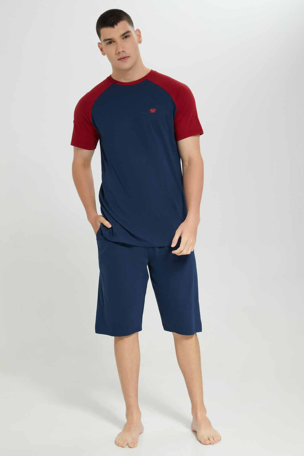 Redtag-Men-Navy-T_Shirt-With-Navy-Shorts-Pyjama-Set-Category:Pyjama-Sets,-Colour:Navy,-Deals:New-In,-Filter:Men's-Clothing,-Men-Pyjama-Sets,-New-In-Men-APL,-Non-Sale,-Section:Men,-W22B-Men's-