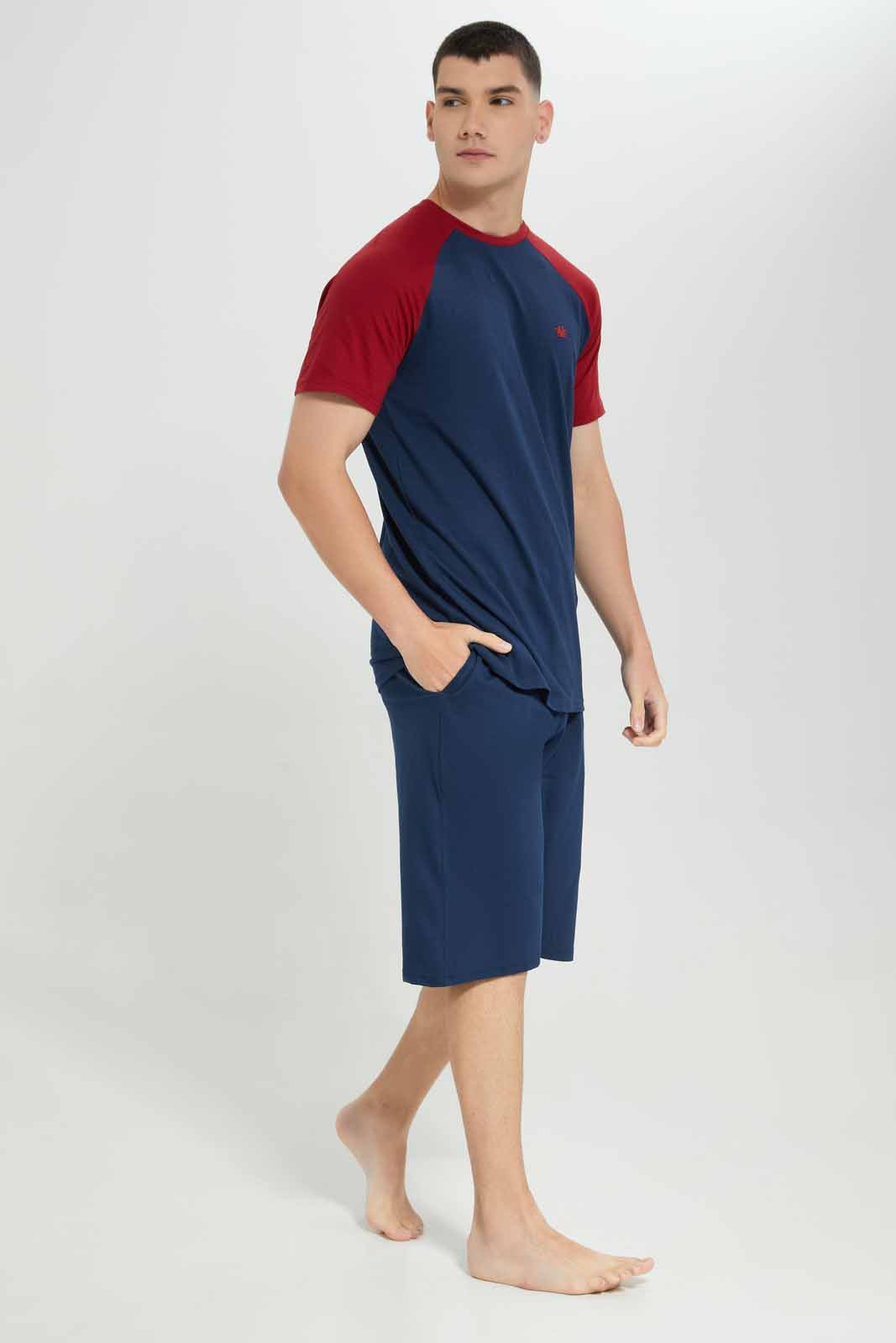 Redtag-Men-Navy-T_Shirt-With-Navy-Shorts-Pyjama-Set-Category:Pyjama-Sets,-Colour:Navy,-Deals:New-In,-Filter:Men's-Clothing,-Men-Pyjama-Sets,-New-In-Men-APL,-Non-Sale,-Section:Men,-W22B-Men's-