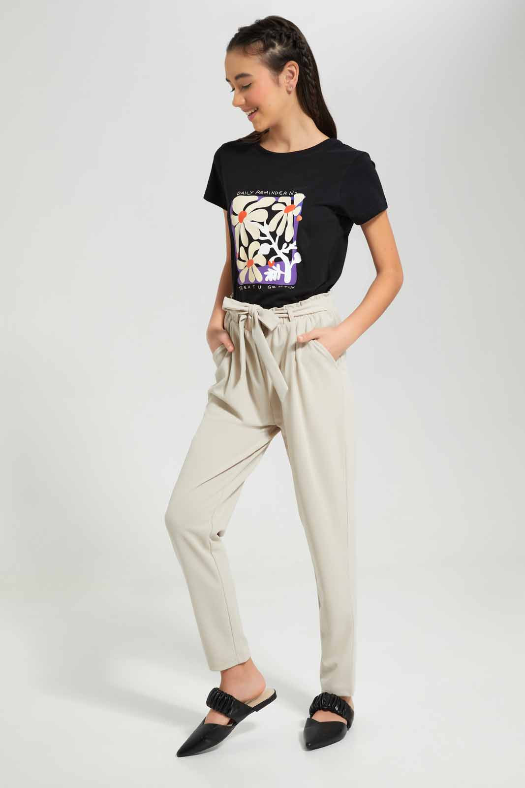 Redtag-Girls-Beige-Paperbag-Waist-Trouser-Category:Trousers,-Colour:Beige,-Deals:New-In,-Filter:Senior-Girls-(8-to-14-Yrs),-GSR-Trousers,-New-In-GSR-APL,-Non-Sale,-Section:Girls-(0-to-14Yrs),-W22B-Senior-Girls-9 to 14 Years