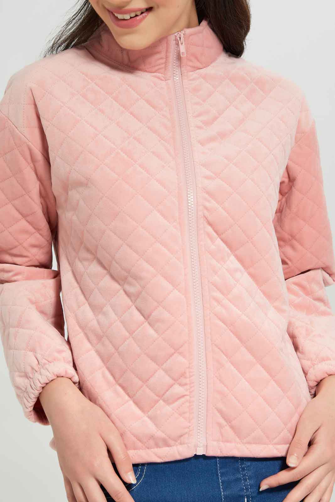 Redtag-Girls-Pink-Quilted-Cropped-Jacket-Category:Jackets,-Colour:Apricot,-Deals:New-In,-Dept:Girls,-Filter:Senior-Girls-(8-to-14-Yrs),-GSR-Jackets,-New-In-GSR-APL,-Non-Sale,-Section:Girls-(0-to-14Yrs),-W22B-Senior-Girls-9 to 14 Years