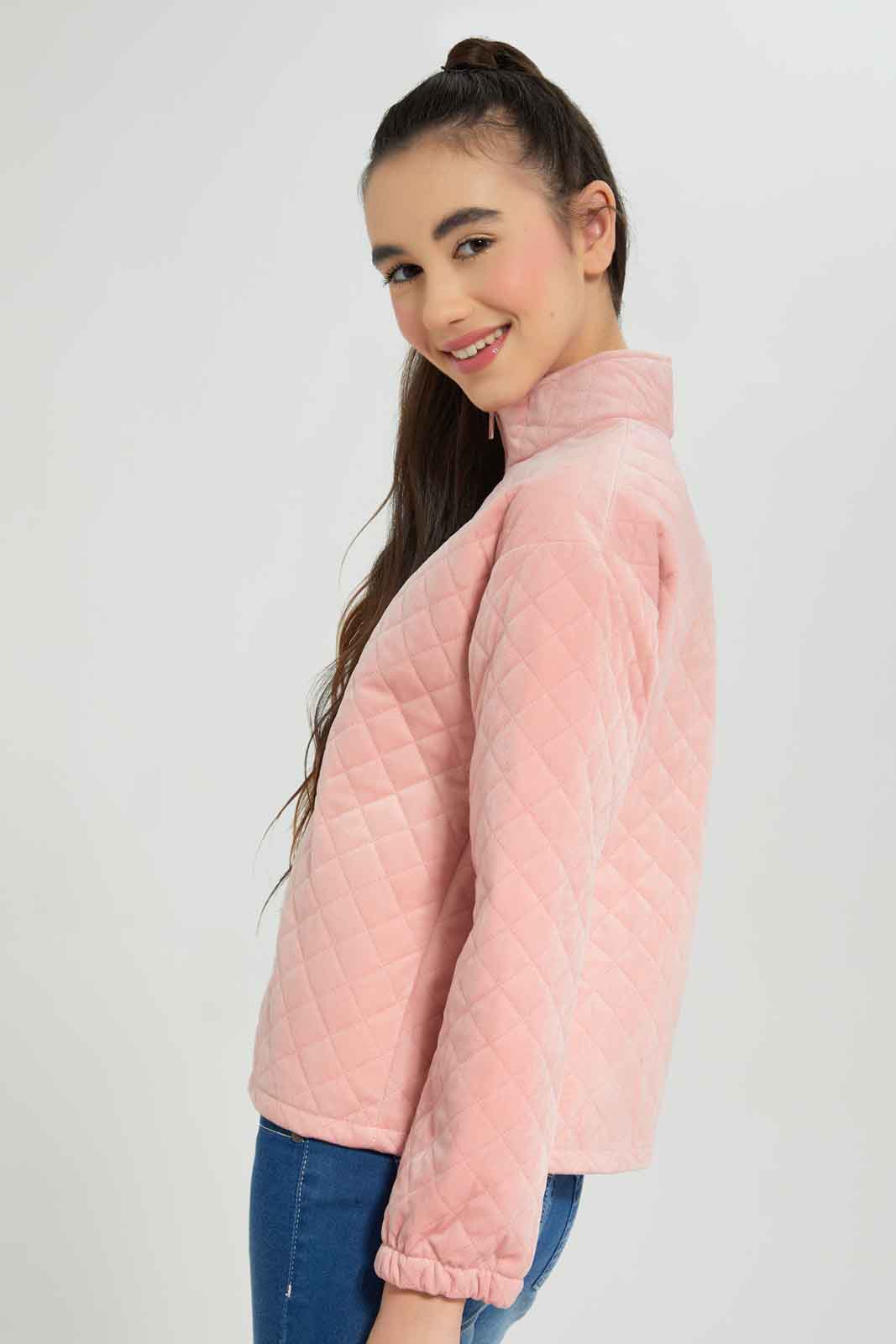 Redtag-Girls-Pink-Quilted-Cropped-Jacket-Category:Jackets,-Colour:Apricot,-Deals:New-In,-Dept:Girls,-Filter:Senior-Girls-(8-to-14-Yrs),-GSR-Jackets,-New-In-GSR-APL,-Non-Sale,-Section:Girls-(0-to-14Yrs),-W22B-Senior-Girls-9 to 14 Years