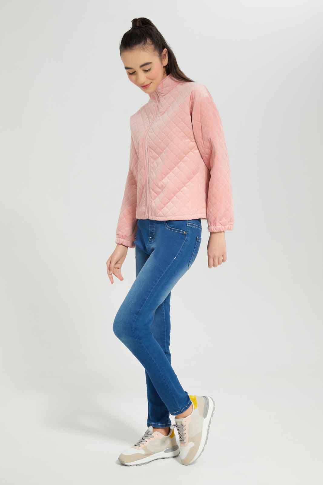 Redtag-Girls-Pink-Quilted-Cropped-Jacket-Category:Jackets,-Colour:Apricot,-Deals:New-In,-Dept:Girls,-Filter:Senior-Girls-(8-to-14-Yrs),-GSR-Jackets,-New-In-GSR-APL,-Non-Sale,-Section:Girls-(0-to-14Yrs),-W22B-Senior-Girls-9 to 14 Years
